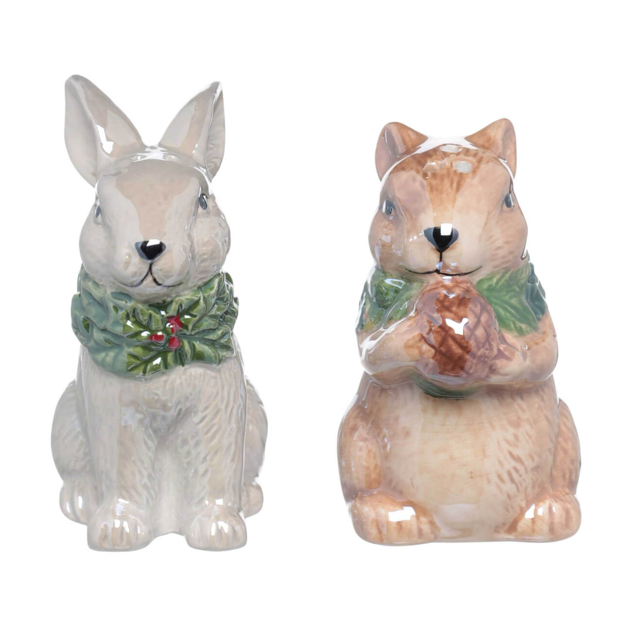 Набор для соли и перца, 8 см, керамика, перламутр, Белка и кролик, Christmas animals