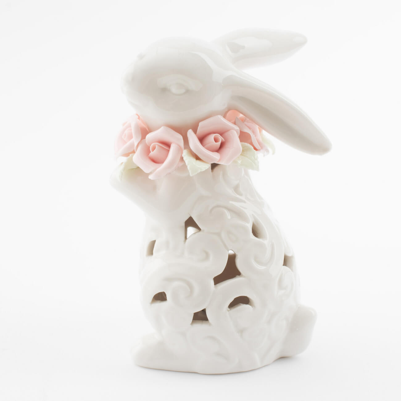 Статуэтка с подсветкой, 13 см, фарфор P, белая, Кролик с цветами, Easter статуэтка 14 см фарфор p бежевая кролик сидит natural easter
