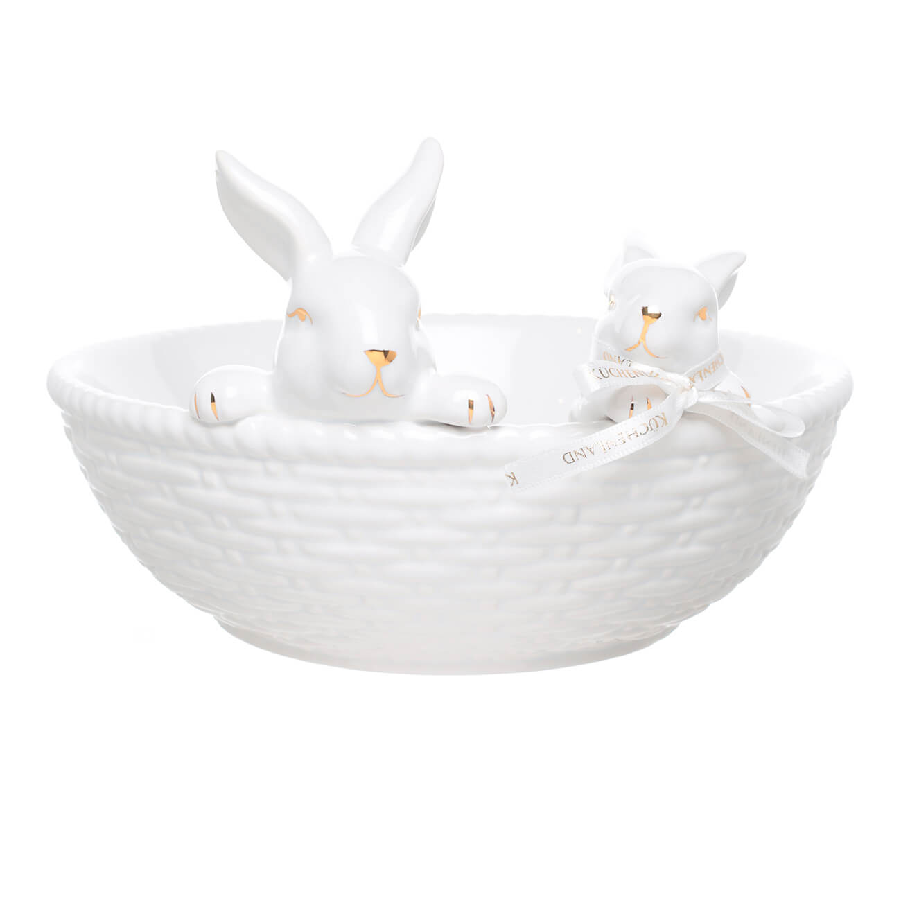 Блюдо глубокое, 24х8 см, керамика, белое, Кролики в корзине, Easter gold