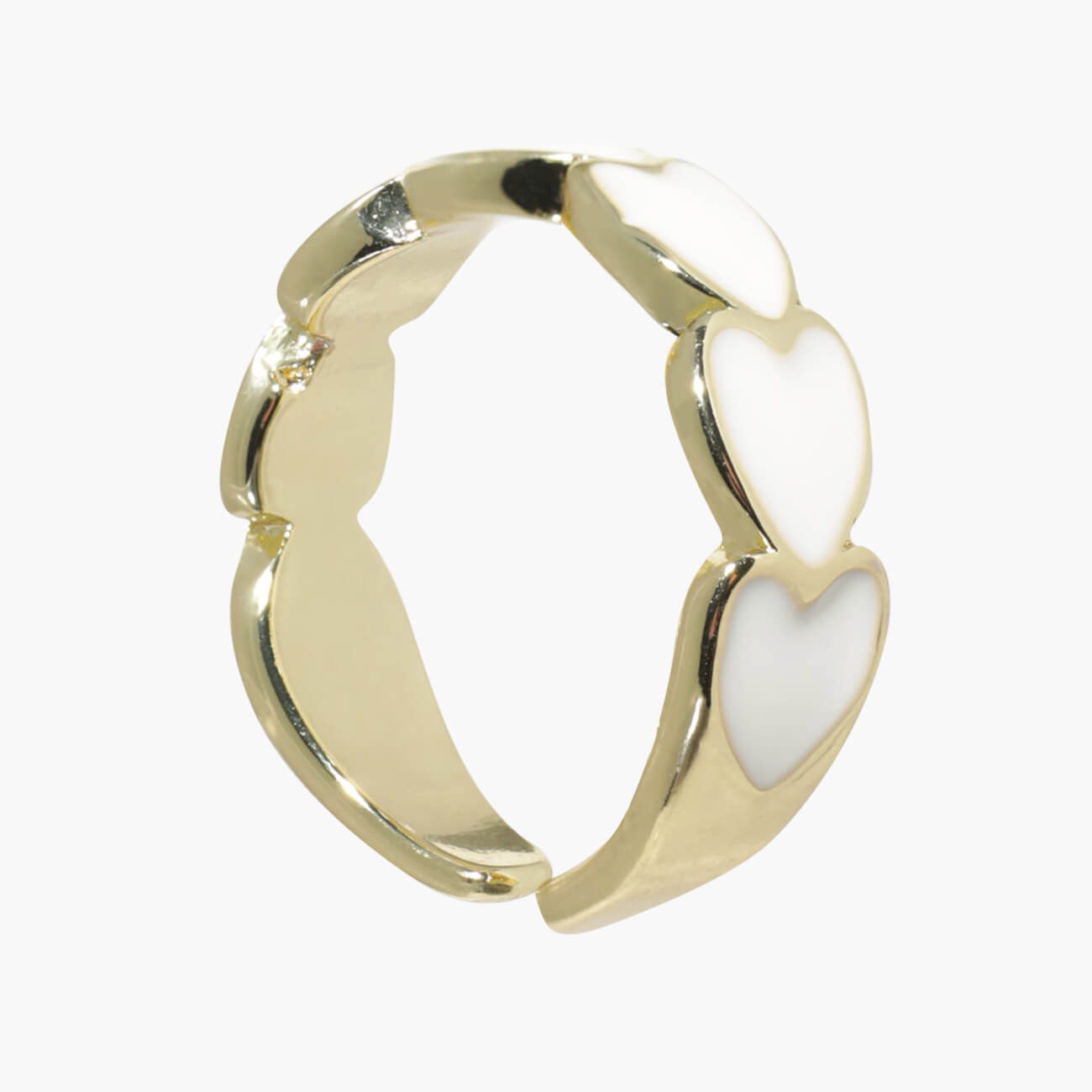 Кольцо, р. S-M, единый размер, металл/акрил, золотисто-белое, Сердца, Jewelry heart