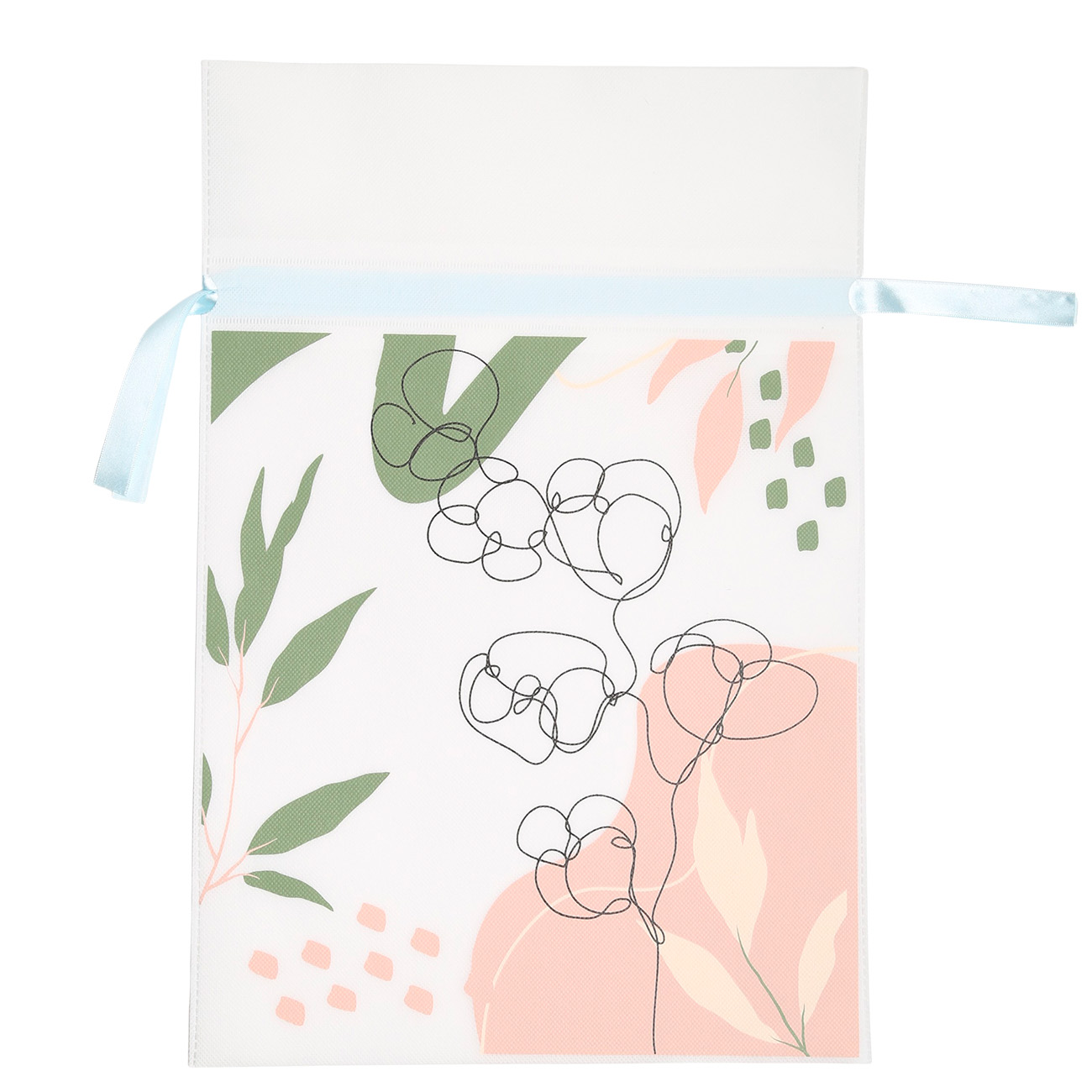 Мешок подарочный, 40х56 см, с завязками, полипропилен, молочный, Цветные листья, Flower garden
