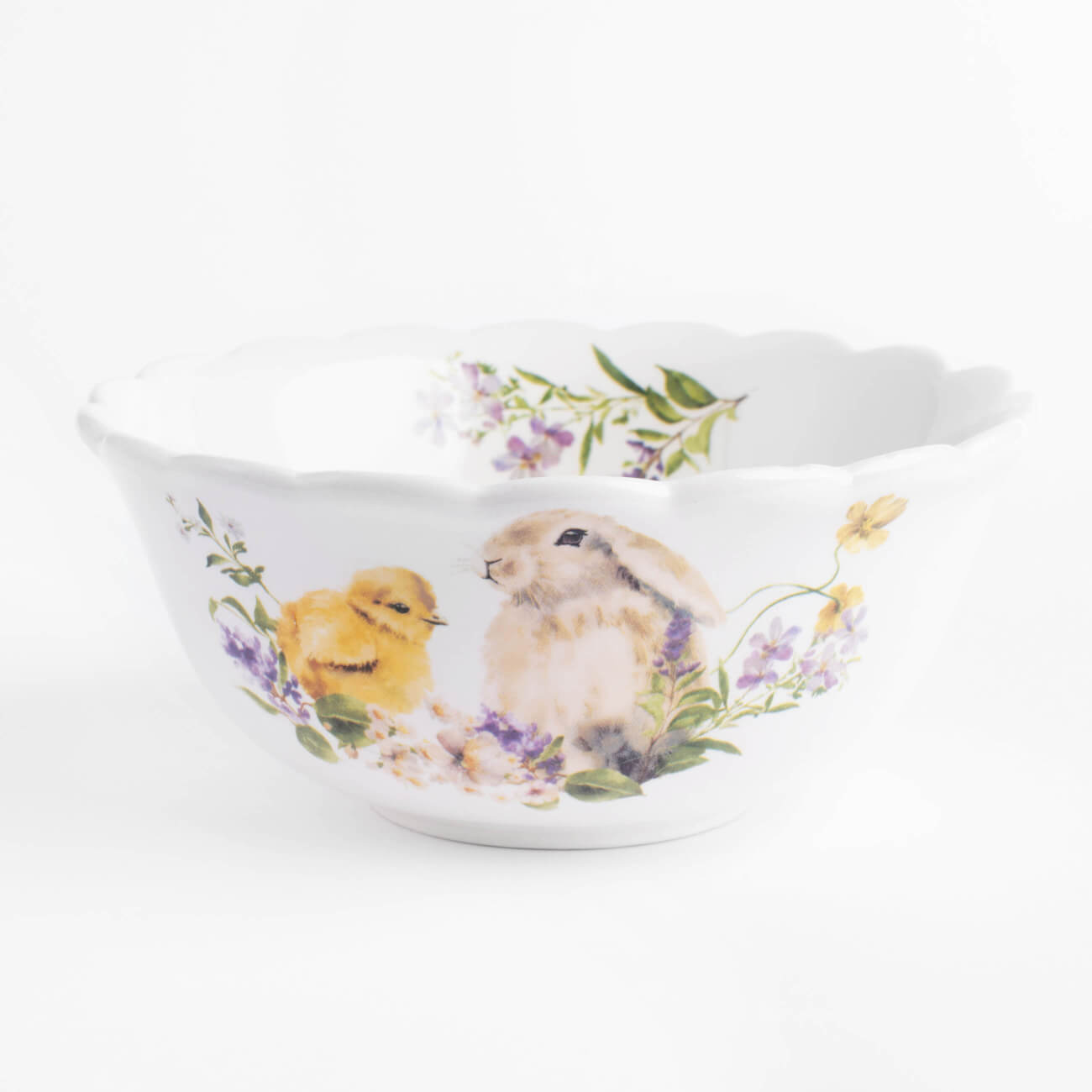 Салатник, 15х7 см, 530 мл, керамика, белый, Кролик и цыпленок в цветах, Easter - фото 1