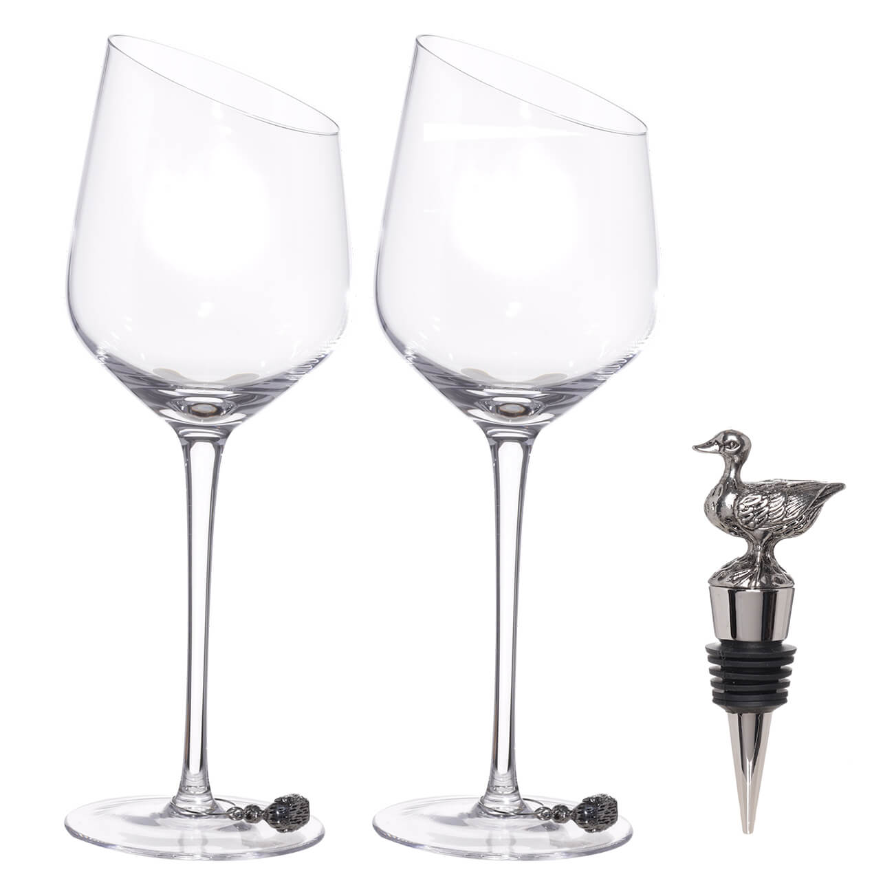 Набор для вина, 2 перс, 5 пр, бокалы/подвески/пробка, стекло/металл, Утка, Charmant пробка для шампанского walmer wine time