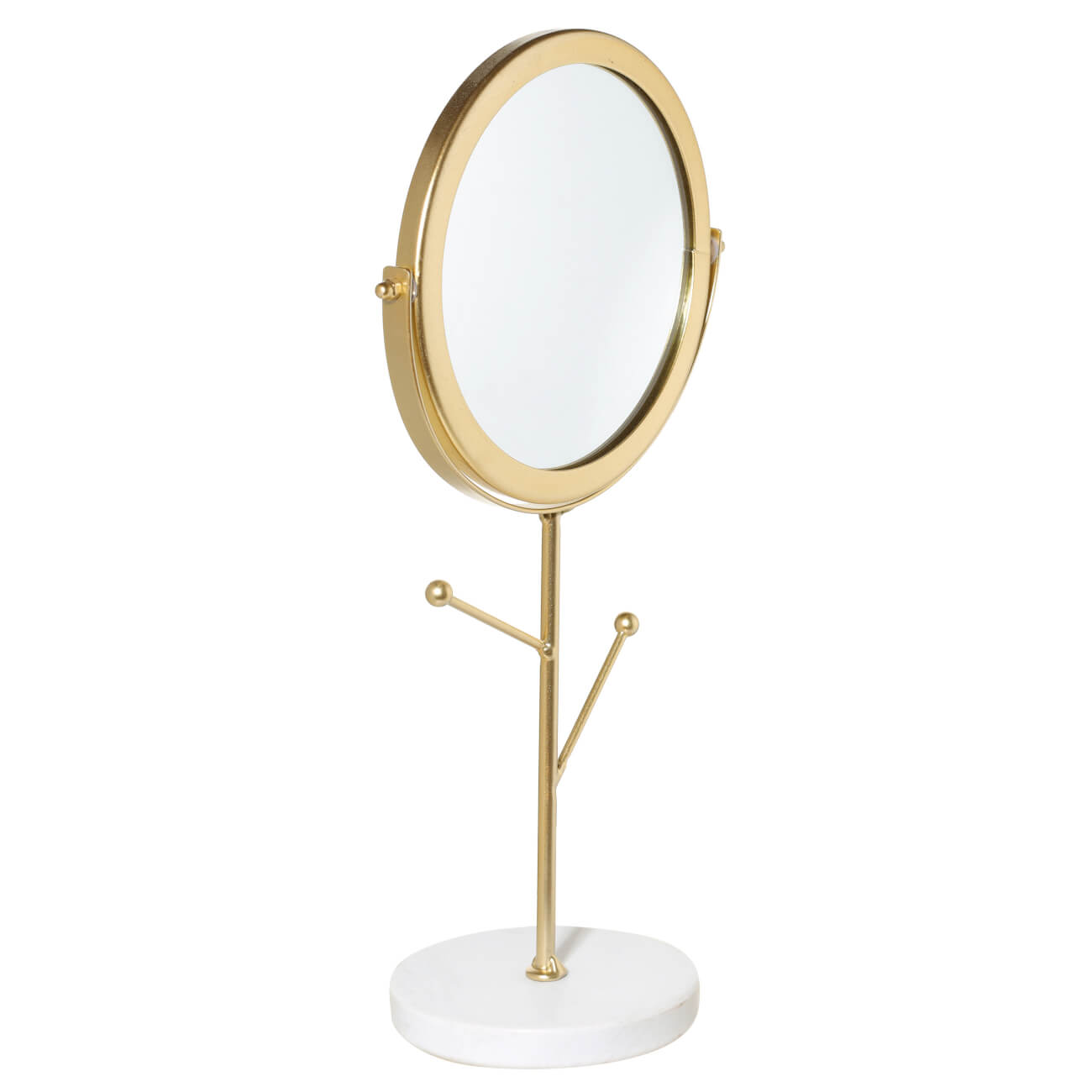 Зеркало настольное, 30 см, на ножке, с держателями для украшений, металл, золотистое, Maniera зеркало косметическое настольное two dolfins увеличительное 17 см