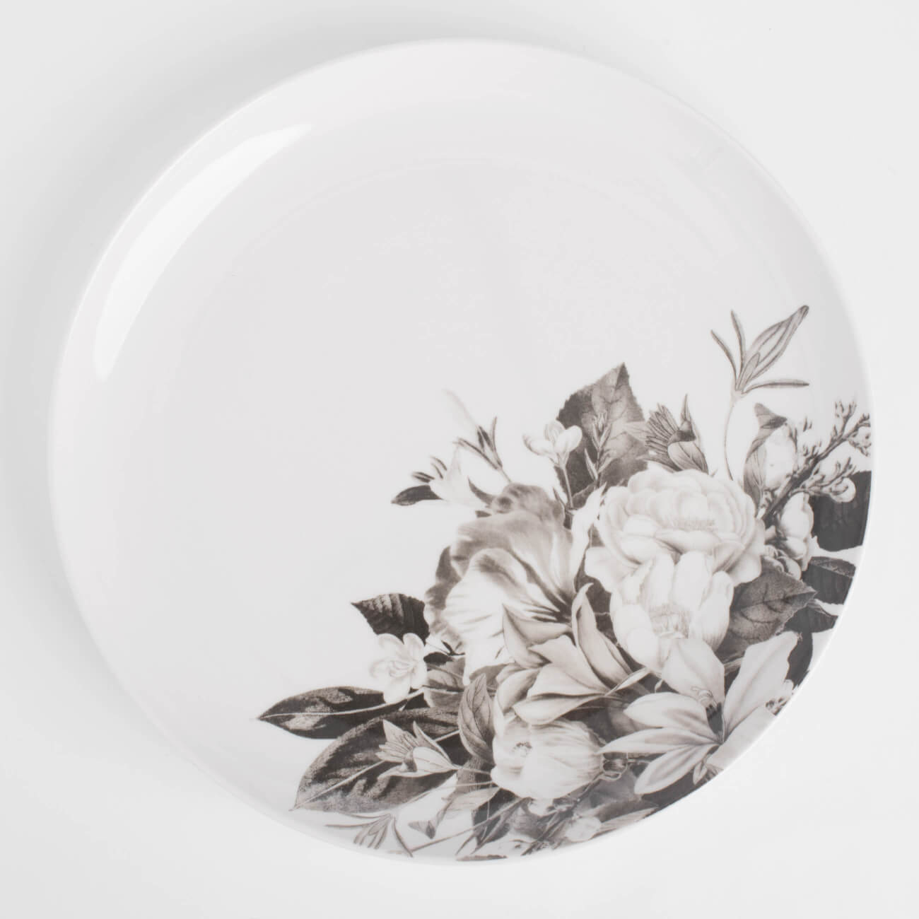 Тарелка обеденная, 27 см, фарфор N, белая, Черно-белые цветы, Magnolia - фото 1