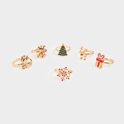 Набор колец, 6 шт, детский, металл/эмаль, Новогодние атрибуты, Jewelry christmas