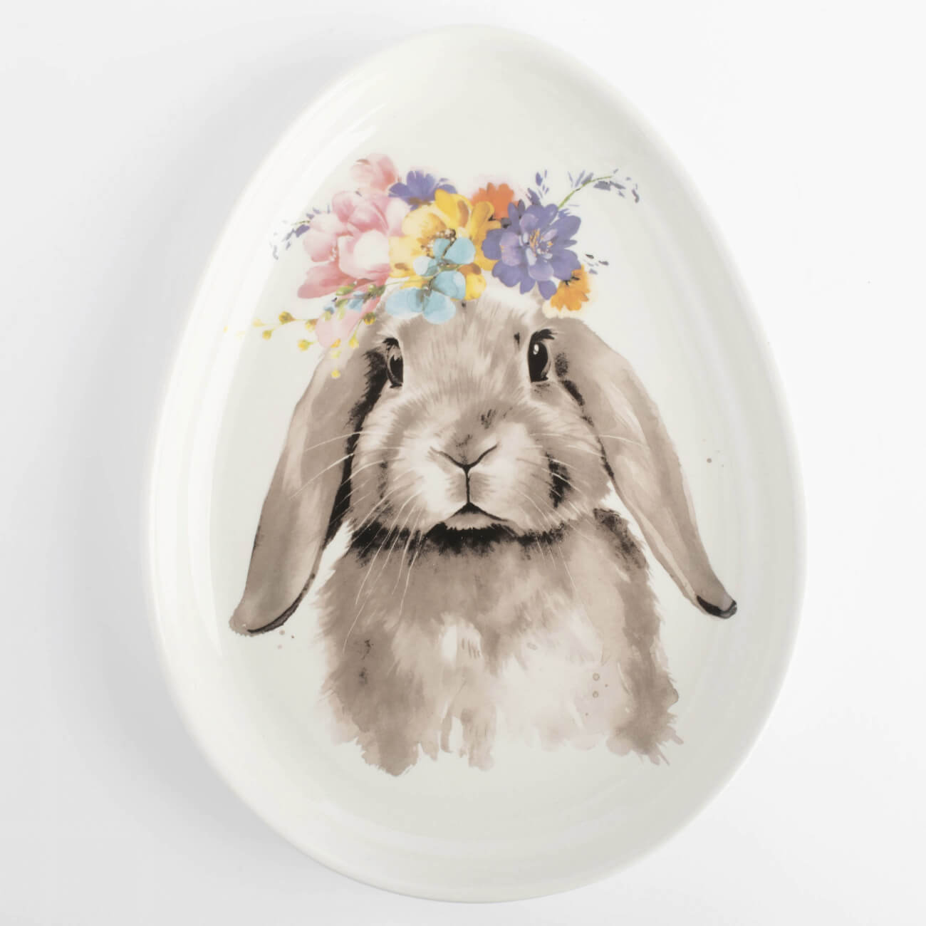 Блюдо, 21х16 см, керамика, белое, Яйцо, Кролик с цветами, Pure Easter блюдо 31х18 см керамика овальное белое кролик и цыпленок в ах easter