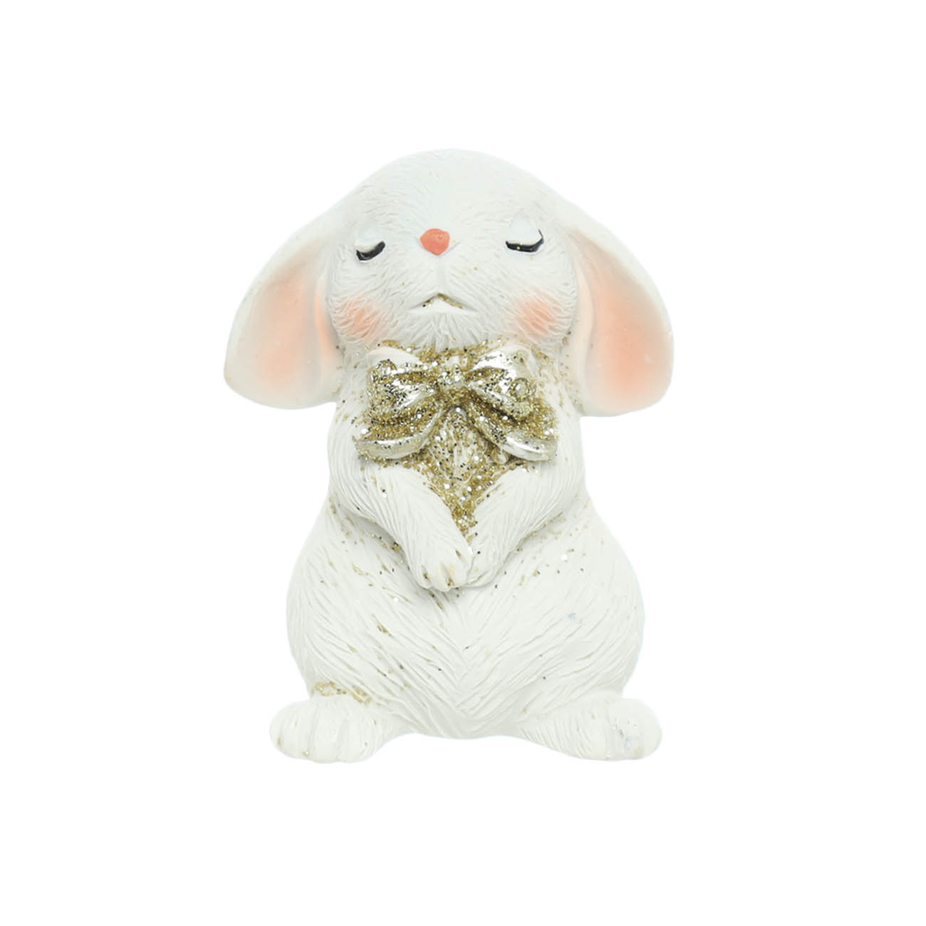 Магнит, 5 см, полирезин, Белый кролик с золотистым бантом, Rabbit