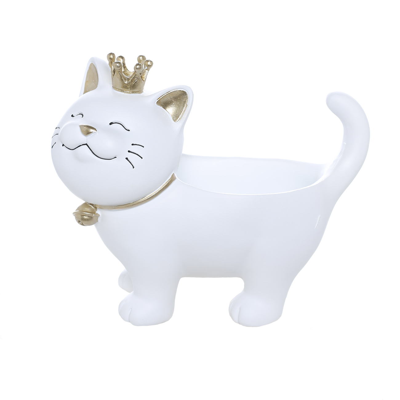 Конфетница, 25 см, полирезин, Белая кошка в короне, Cat - фото 1
