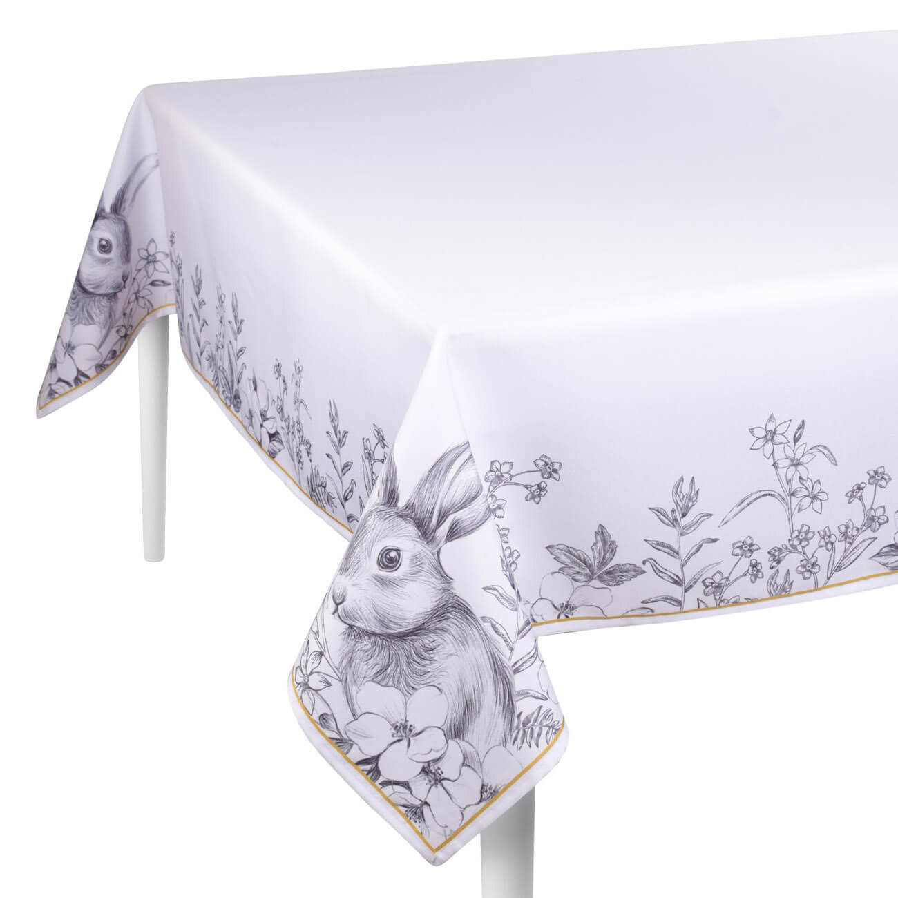 Скатерть, 170х250 см, с покрытием Teflon, полиэстер, белая, Кролик, Easter gold