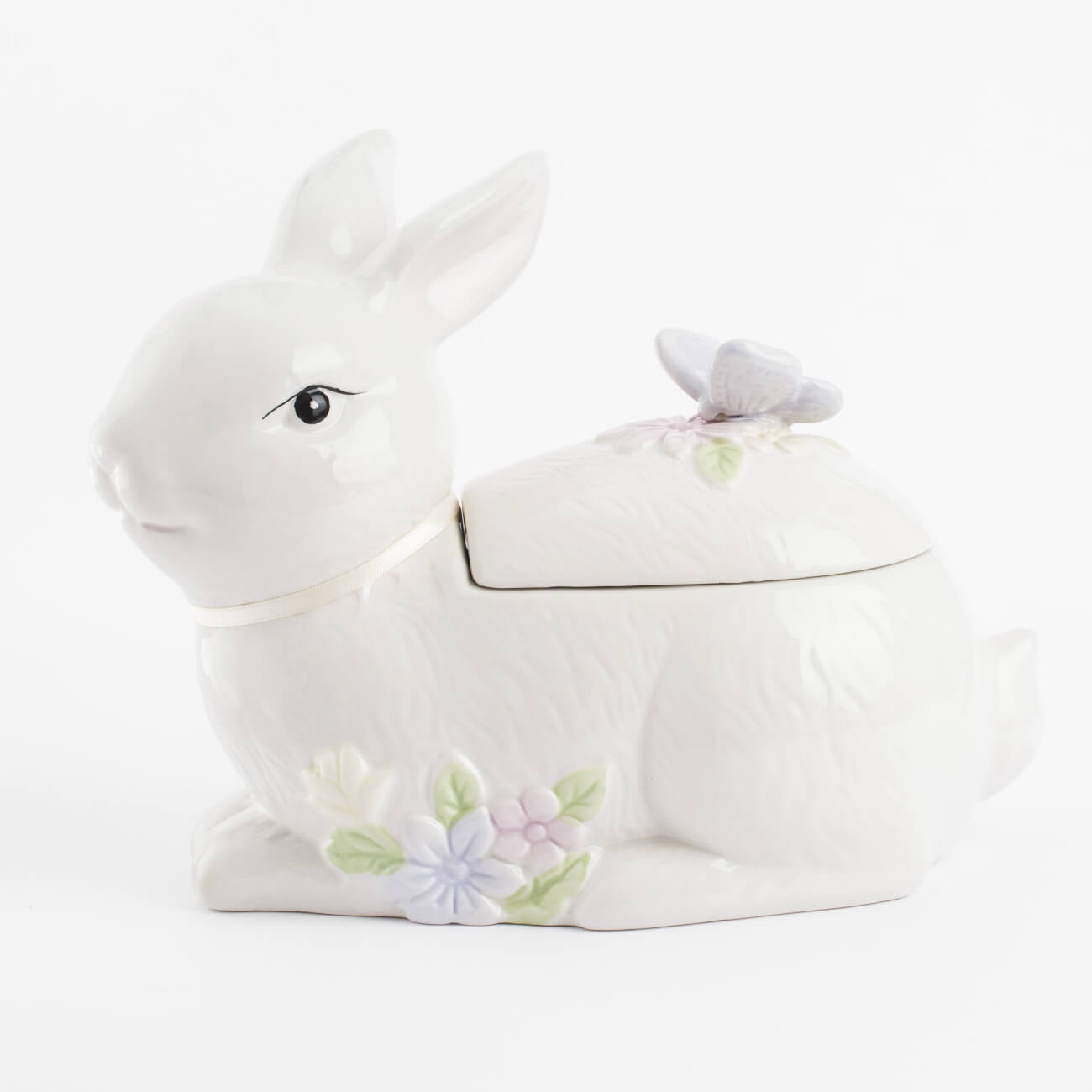 Емкость для хранения, 25х19 см, 1,1 л, керамика, белая, Кролик с бабочкой, Easter дорожка настольная 40x160 см полиэстер белая кролик в ах easter