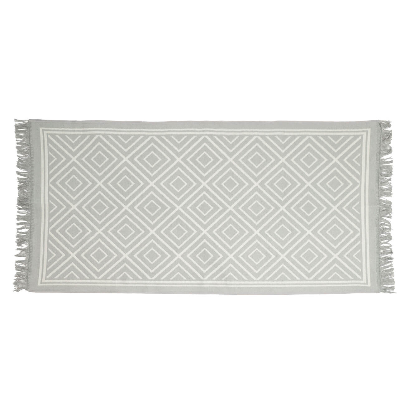 Коврик, 80х150 см, двусторонний, с бахромой, акрил, бело-серый, Узор, Carpet развивающий коврик музыкальный