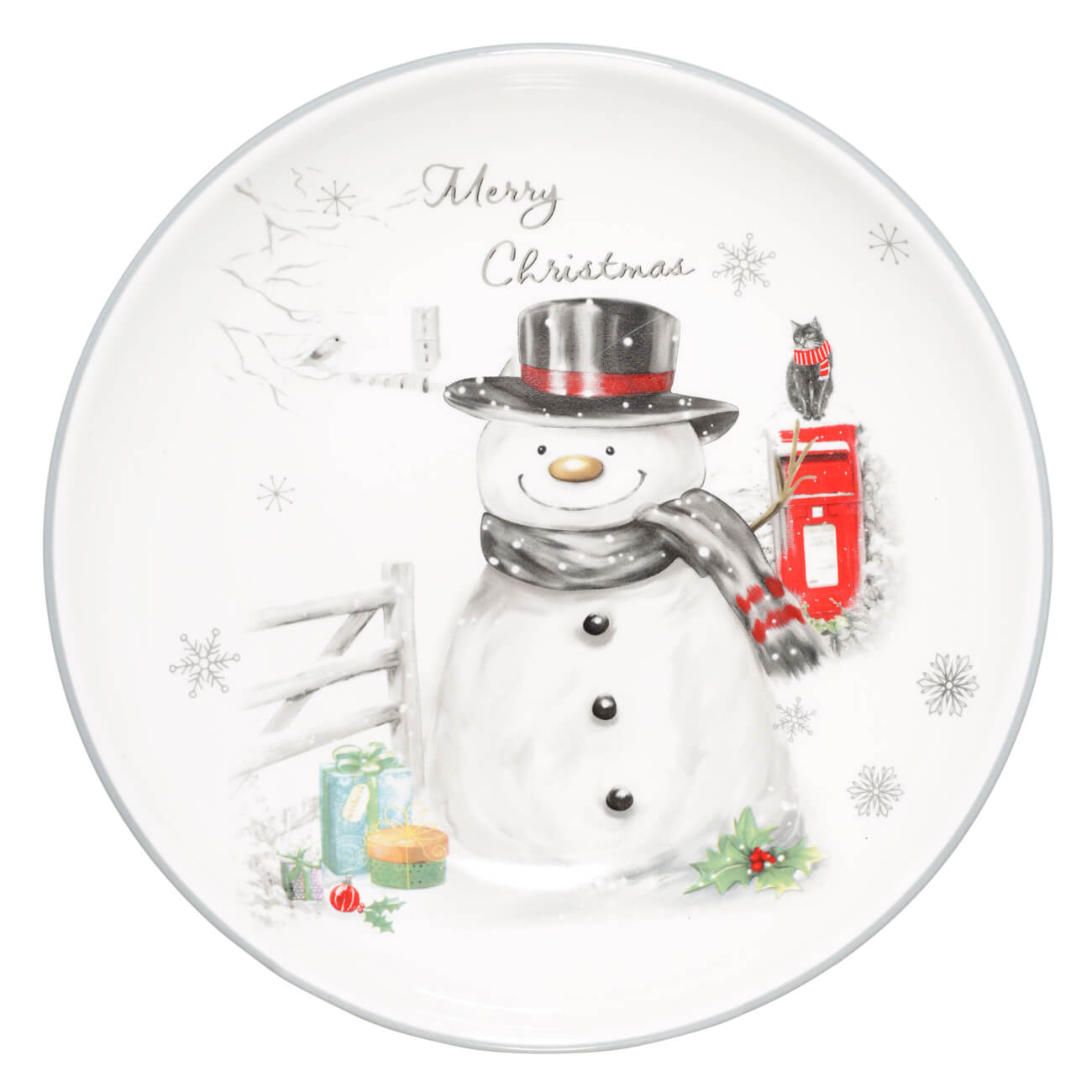 Тарелка закусочная, 22 см, керамика, белая, Снеговик в шляпе, Friendly snowman - фото 1