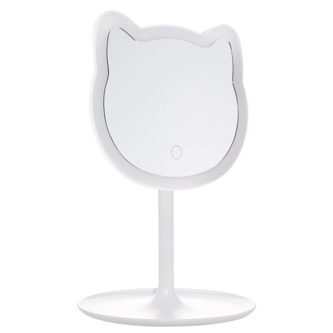 Зеркало настольное, 29 см, с подсветкой, на подставке, пластик, белое, Кот, Cat зеркало настольное 33 см с подсветкой на подставке пластик круглое белое vesta