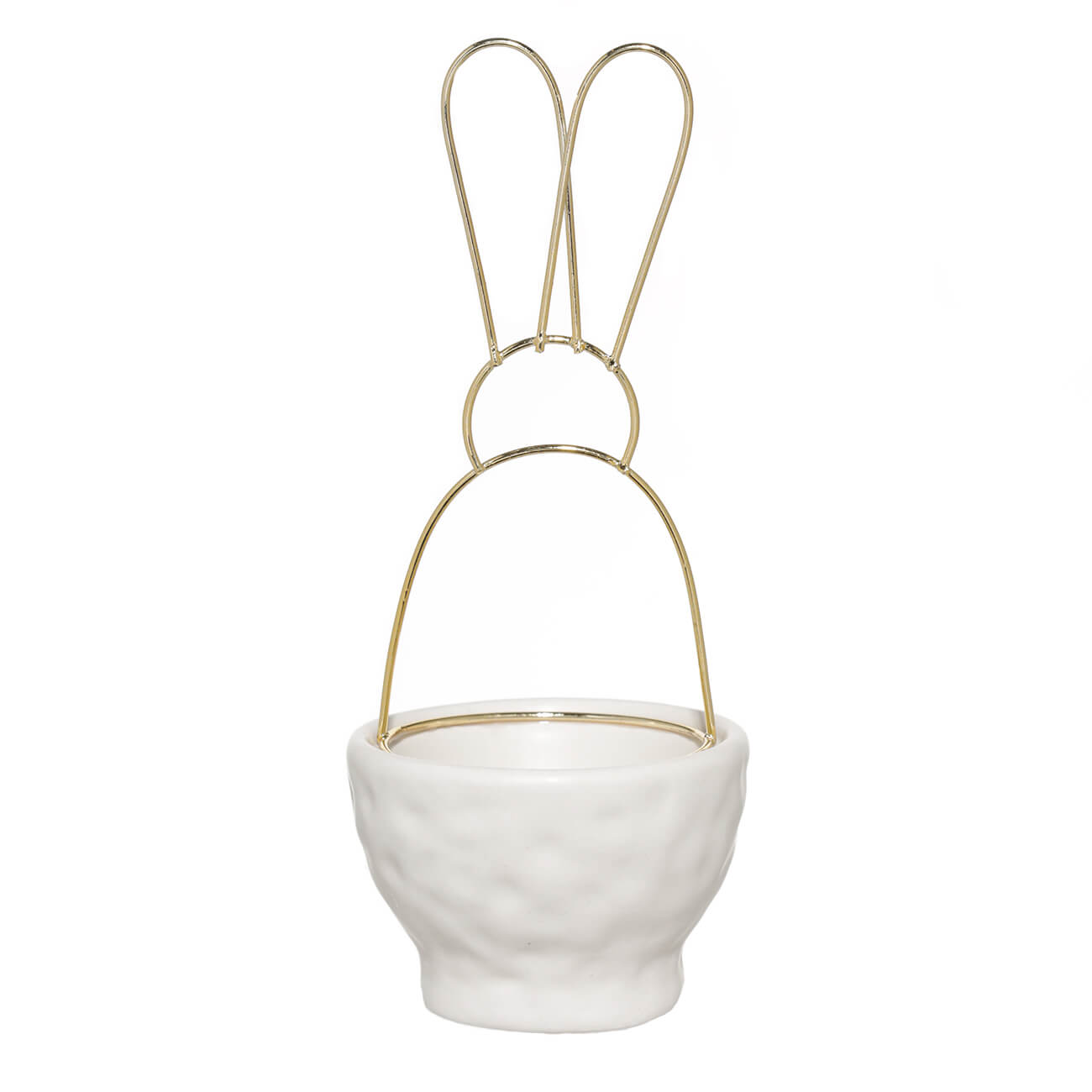 Подставка для яйца, 13х5 см, с ручкой, керамика/металл, бежевая, Уши кролика, Easter gold - фото 1