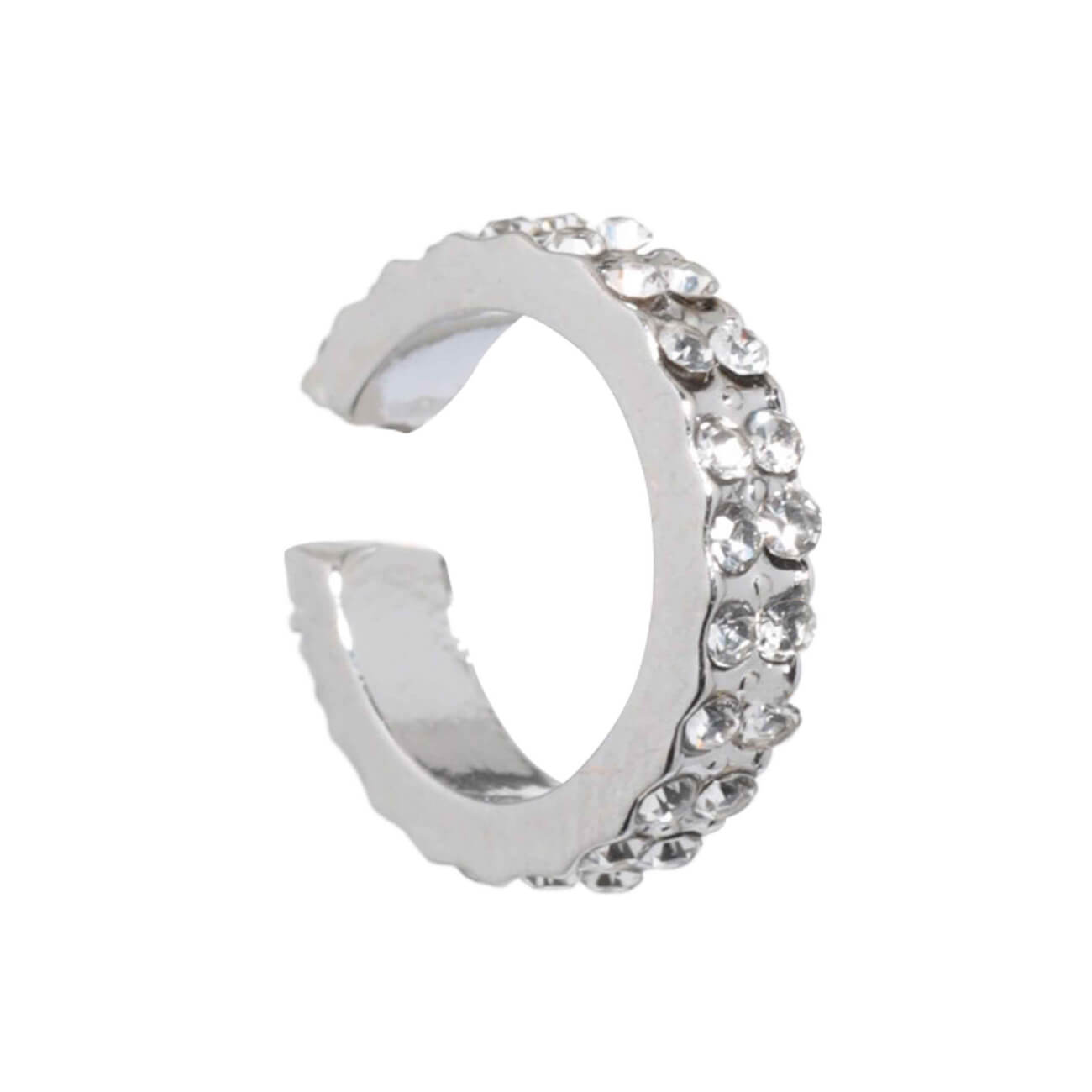 Серьга-кафф, 1 см, металл, серебристая, Кристаллы, Jewelry crystal браслет кафф 5 см металл золотистый узел jewelry knot