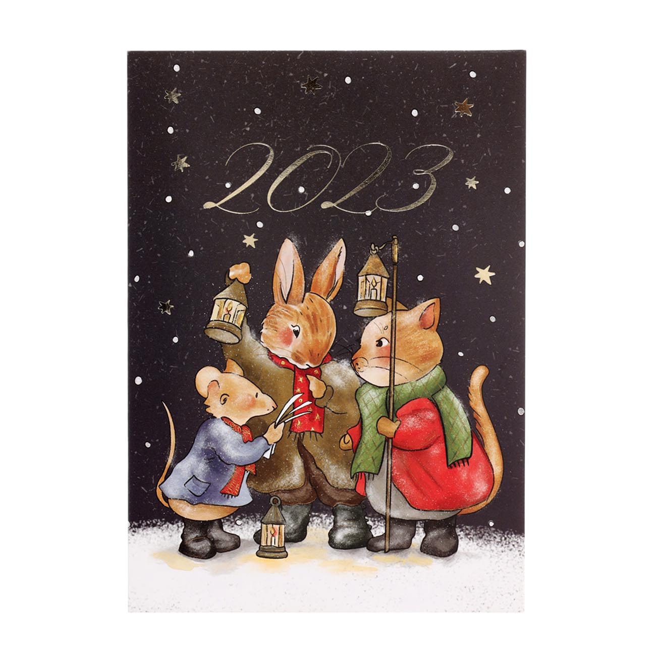 Открытка подарочная, 12х17 см, бумага, синяя, Кролик с фонарем, Rabbit