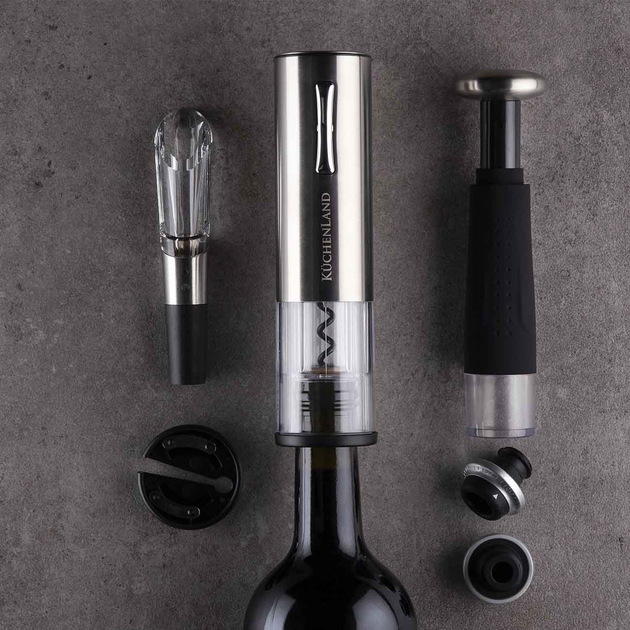 Набор винный, 6 пр, с вакуумной пробкой, пластик/сталь, LED B, серебристо-черный, Bar