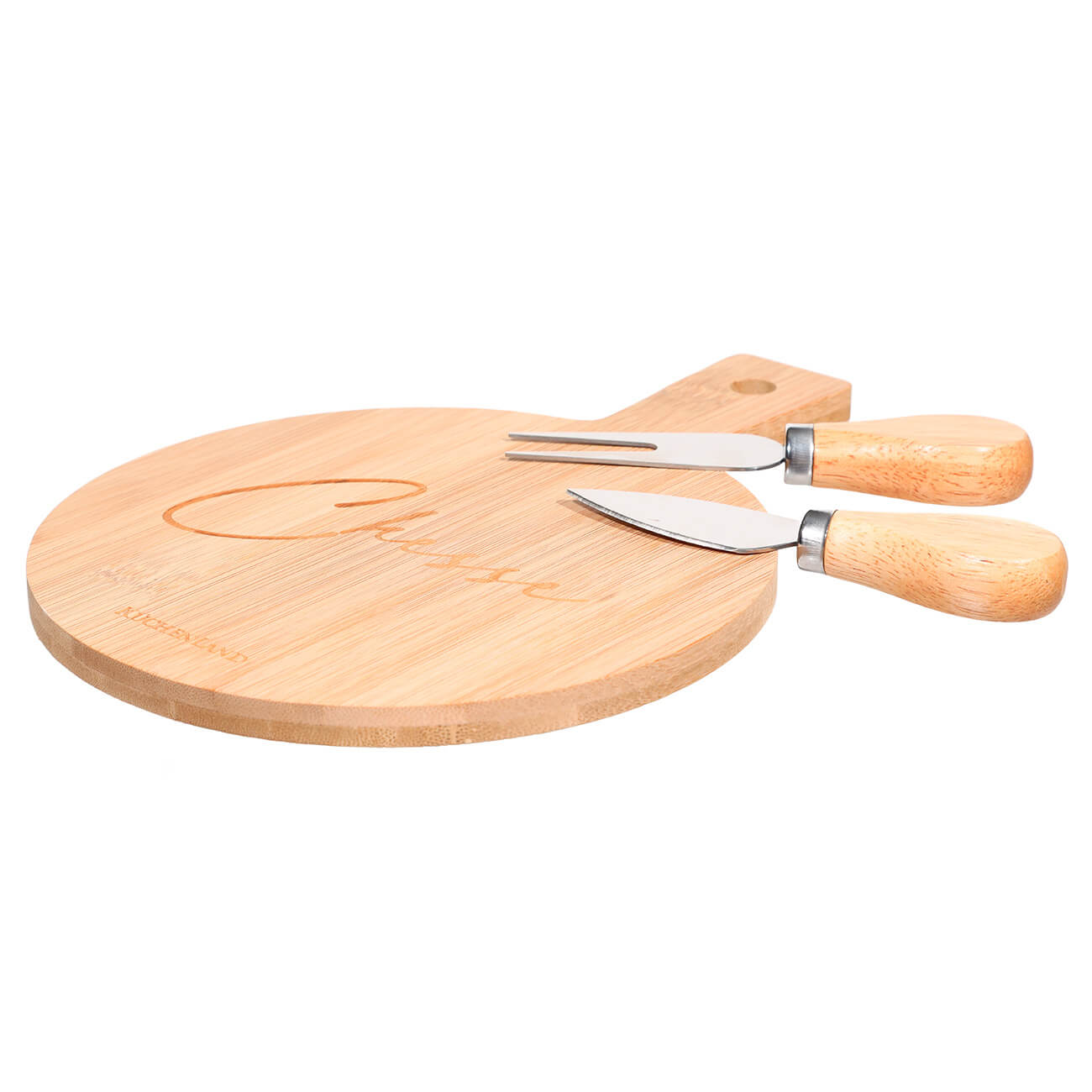 Набор для сыра, 3 пр, доска-блюдо с ручкой, бамбук/сталь, круглый, Cheese, Bamboo доска разделочная бамбук 38х28х1 8 см с ручкой прямоугольная h 1080l