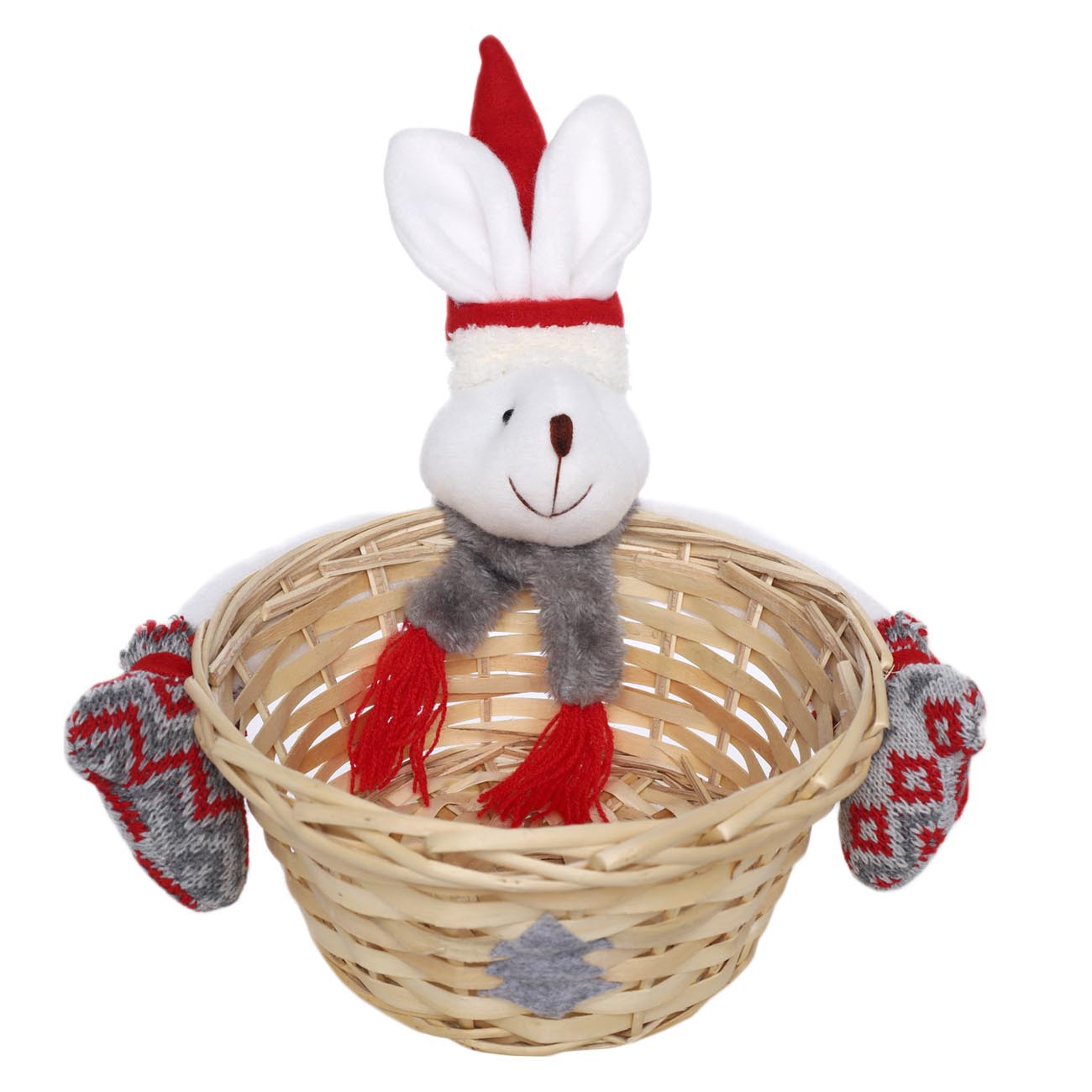 

Корзина декоративная, 20 см, ива/полиэстер, Кролик в красной шапке, Rabbit