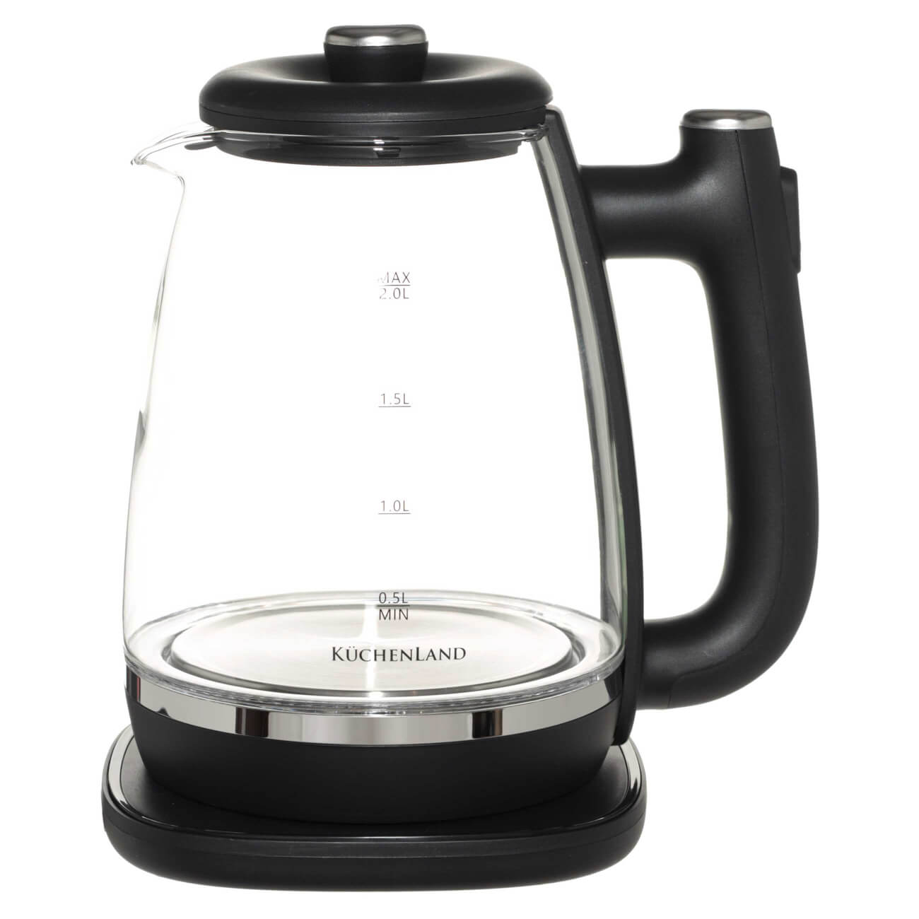 Чайник электрический, 2 л, 1850-2200 Вт, стекло/пластик, черный, Progress plus чайник smeg klf04pgeu