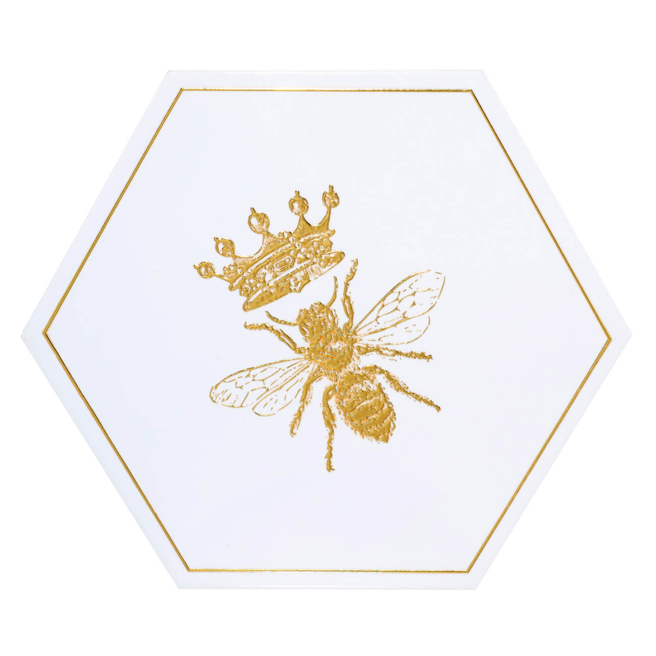 Подставка под горячее, 20 см, керамика/пробка, шестиугольная, белая, Королевская пчела, Honey клетка шестиугольная бабочки 28х48см белая