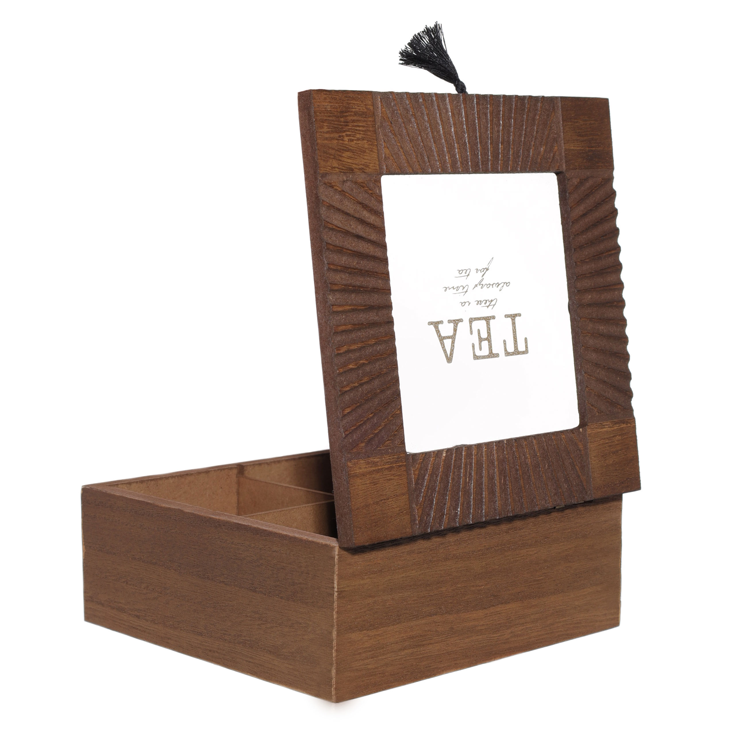 Коробка для чая, 16х16 см, 4 от, с кисточкой, МДФ, квадратная, Lattice изображение № 4