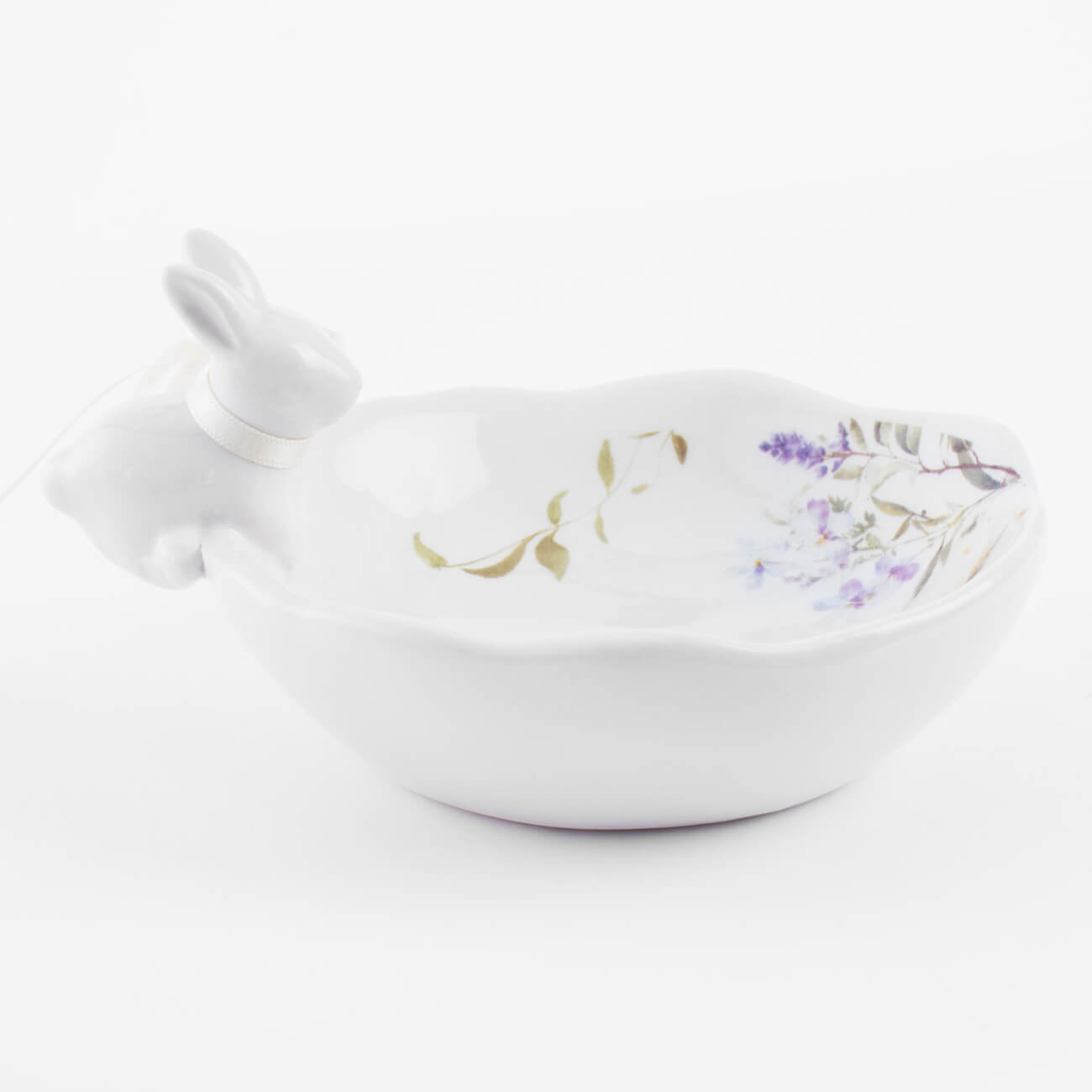 Пиала, 13х4 см, керамика, белая, Кролик и цветы, Easter - фото 1