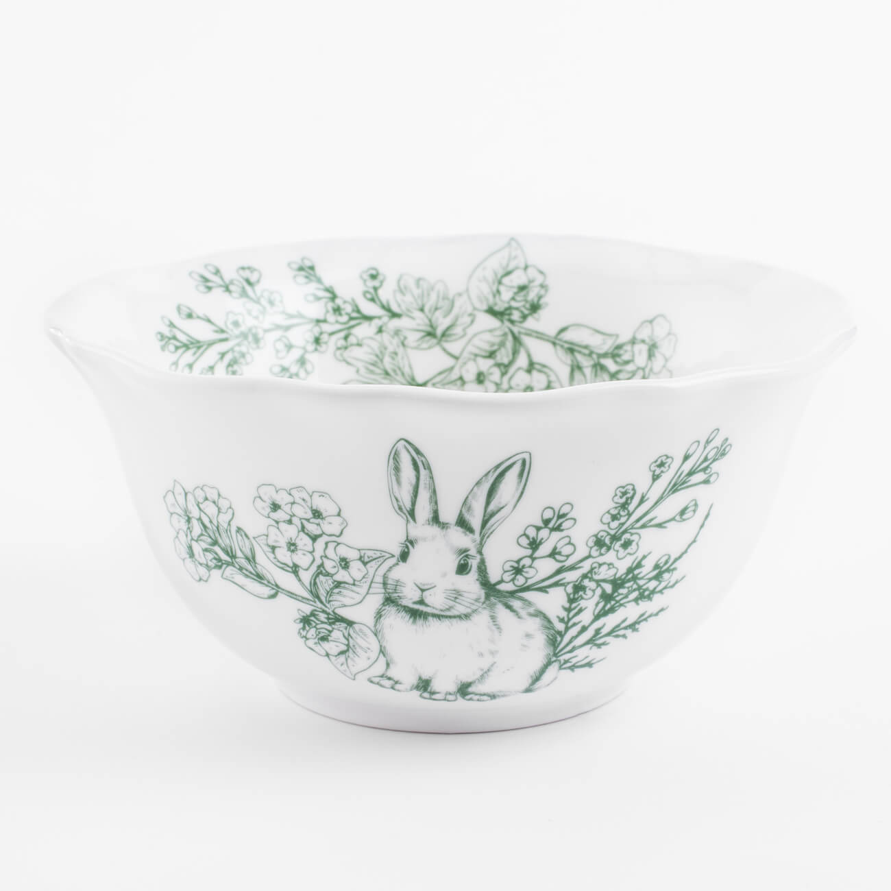 Салатник, 15х7 см, 550 мл, керамика, бело-зеленый, Кролик в цветах, Easter blooming подтарельник воскресенье семикаракорская керамика 19 см