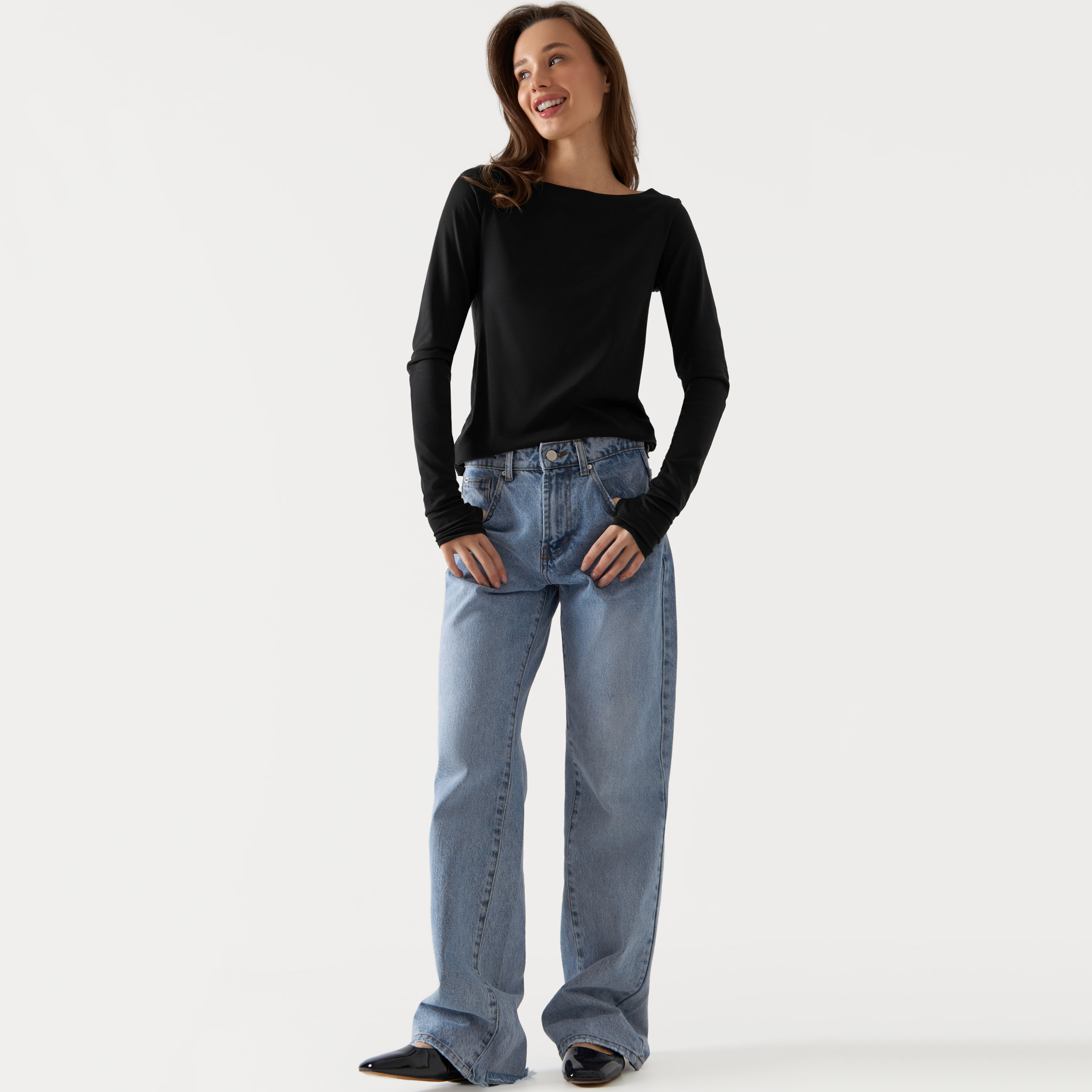 Джинсы женские, широкие, р. L, хлопок, голубые, Milana women jeans high waist pockets button seamless leggings skinny pencil pants jeans 2022 джинсы женские модные