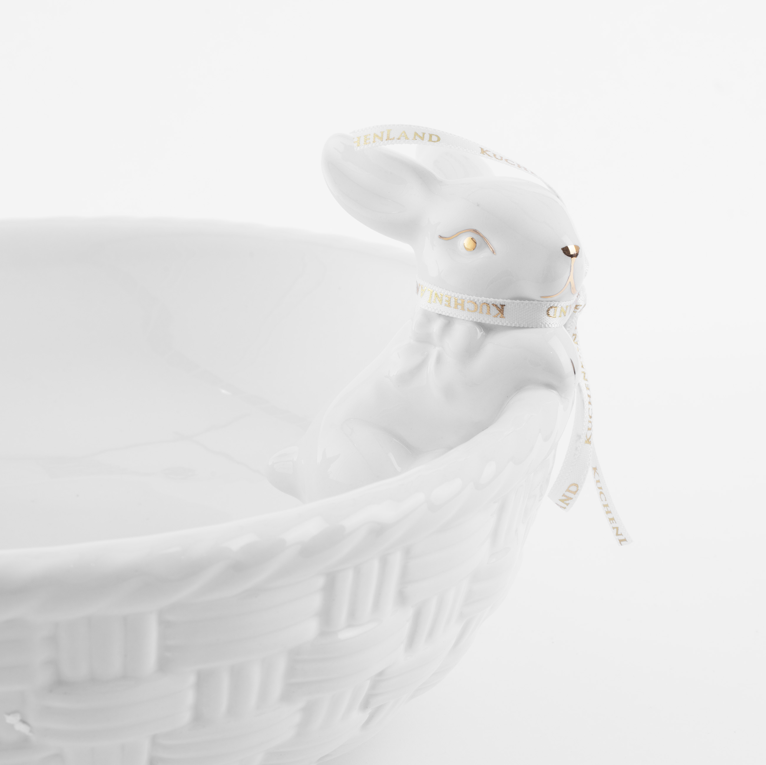Салатник декоративный, 24х8 см, 1 л, керамика, белое, Два кролика в корзине, Easter gold