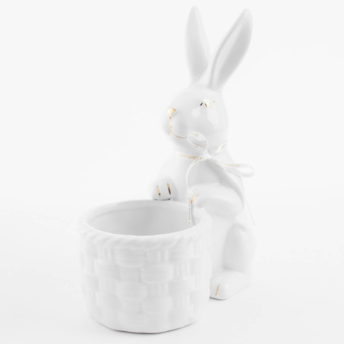 Конфетница, 18x23 см, керамика, бело-золотистая, Кролик с плетенной корзиной, Easter gold масленка 22 см керамика прямоугольная белая кролик easter gold