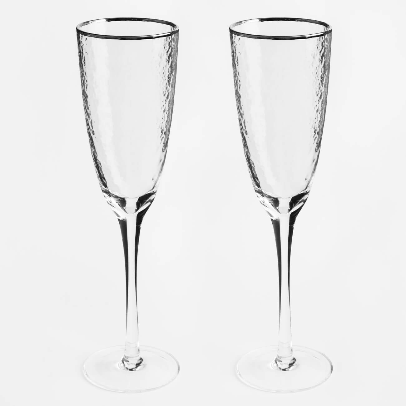 бокал для вина 400 мл 2 шт стекло перламутр ripply polar Бокал для шампанского, 275 мл, 2 шт, стекло, с серебристым кантом, Ripply silver