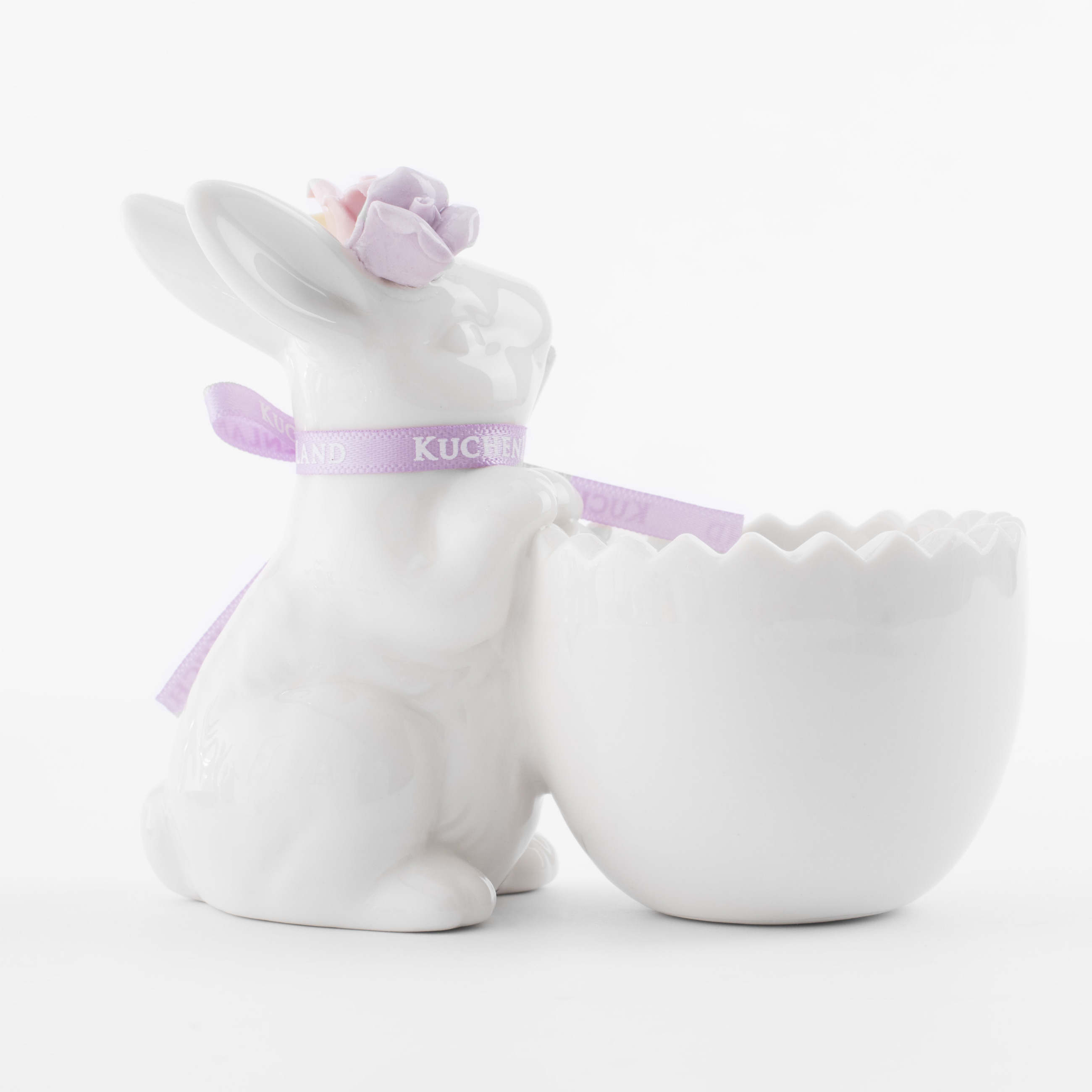 Подставка для яйца, 11 см, фарфор P, белая, Кролик в цветочном венке, Pure Easter изображение № 5