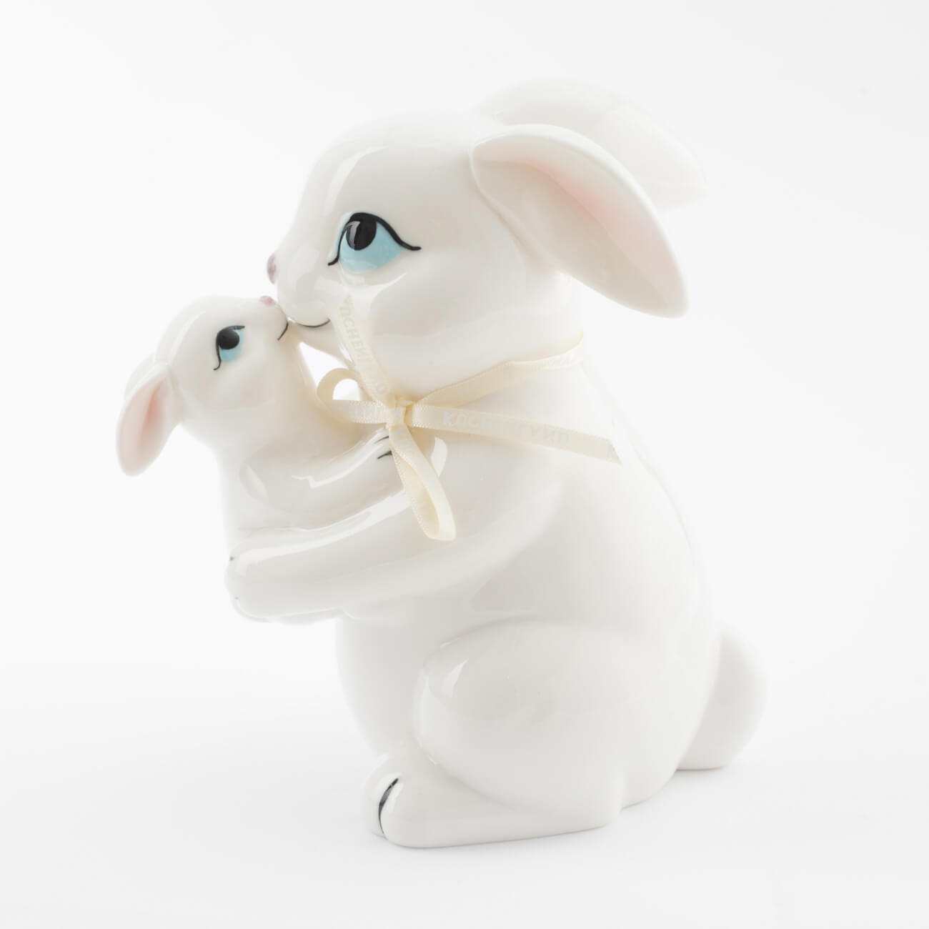 Статуэтка с подсветкой, 16 см, фарфор P, белая, Крольчиха с крольчонком, Easter - фото 1