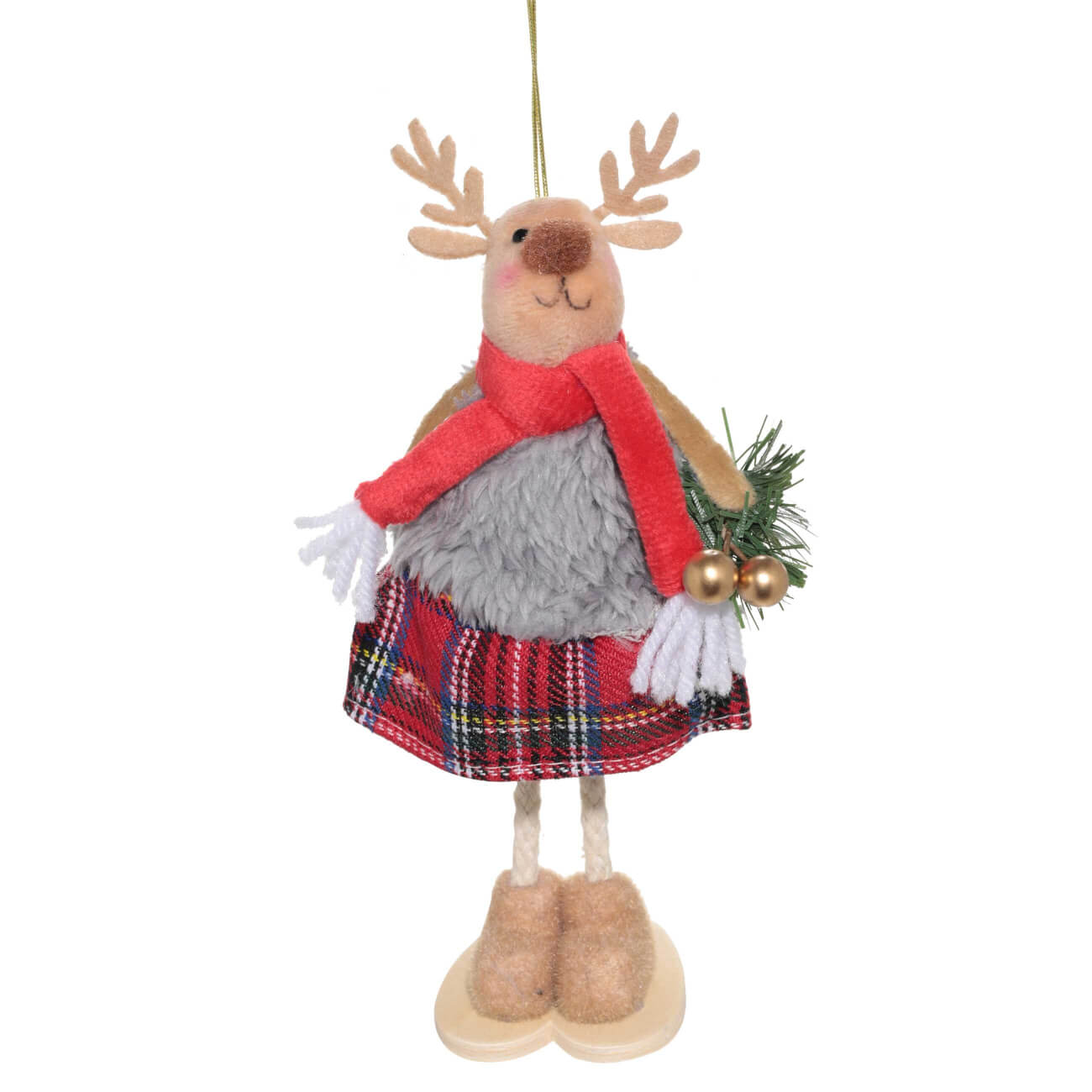 Изделие декоративное, 17 см, полиэстер/пенопласт, бежевое, Олень с бусиной, Deer toy