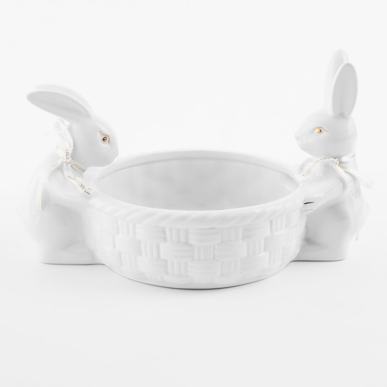 Конфетница, 28х16 см, керамика, бело-золотистая, Кролики с плетенной корзиной, Easter gold салфетка под приборы 30x45 см полиэстер прямоугольная белая кролики pure easter