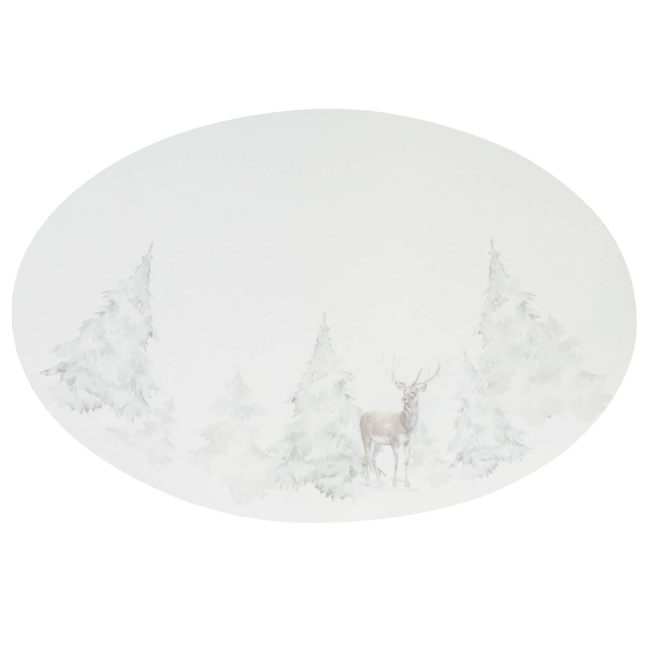 Салфетка под приборы, 30х45 см, ПВХ, овальная, белая, Олень в снежном лесу, Rock print салфетка под приборы 37x45 см пвх фигурная молочная rock