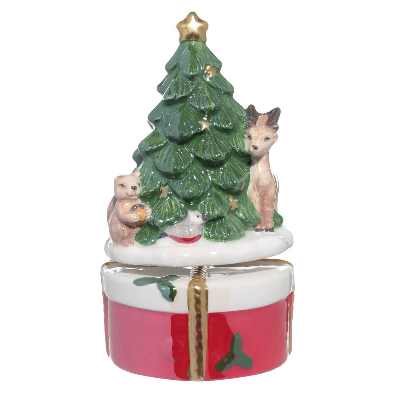 Статуэтка музыкальная, 15 см, заводная, керамика, Лесные животные у елки, Christmas miracle - фото 1