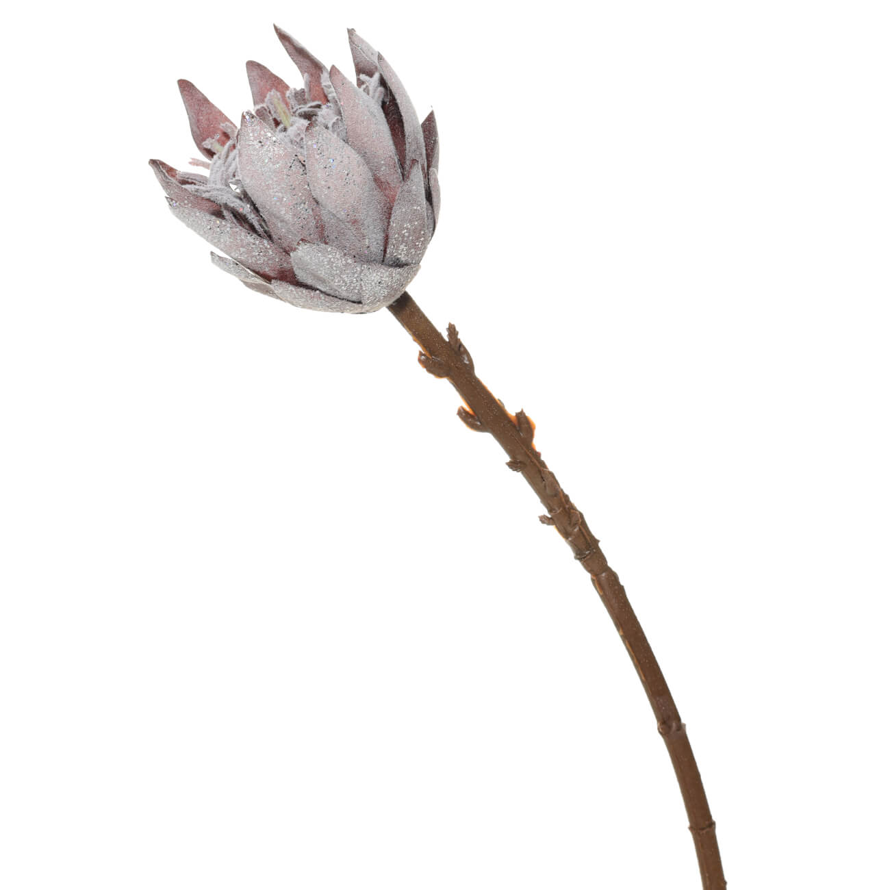 Цветок искусственный, 50 см, ПВХ/пенопласт, серый, Протея в блестках, Royal flower