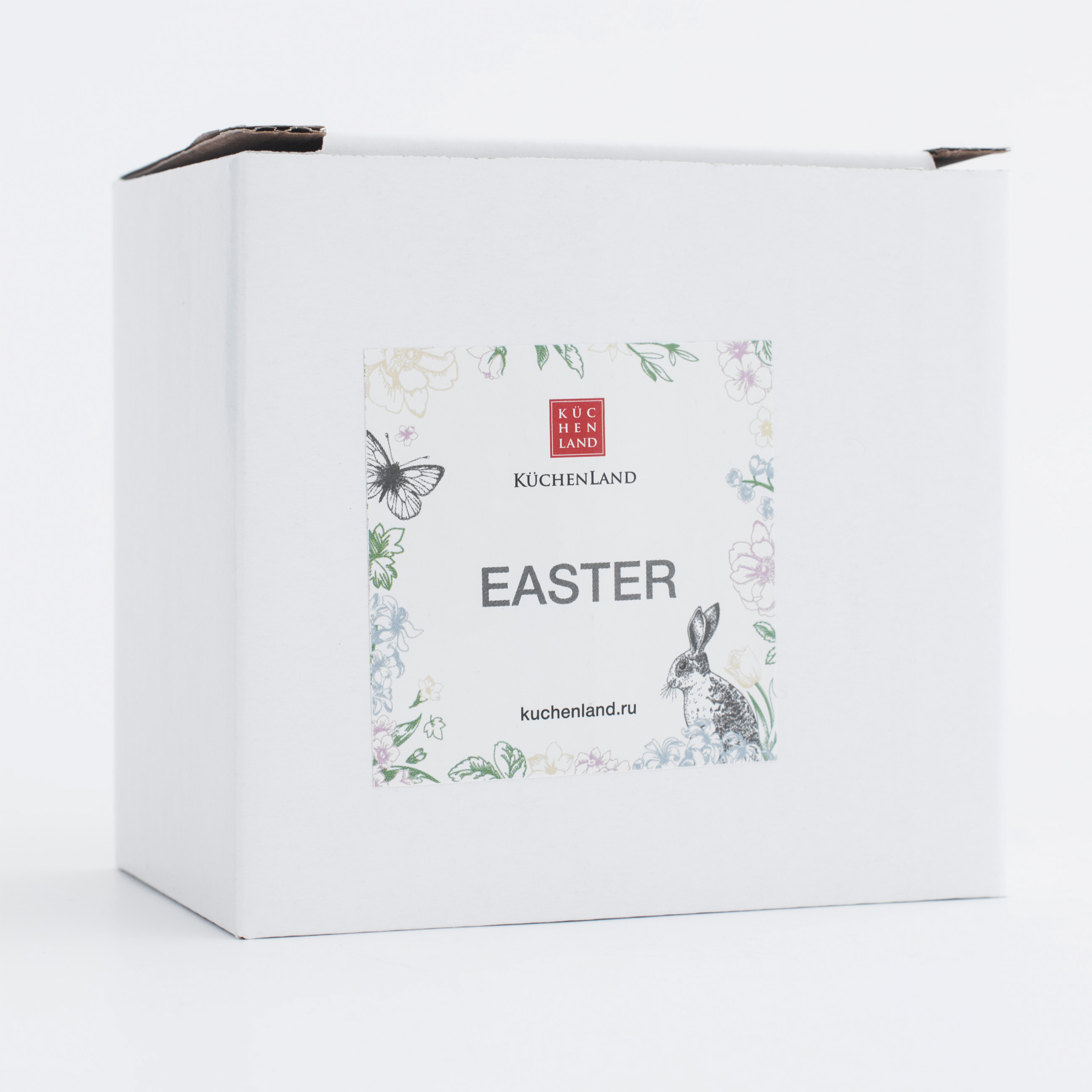 Подставка для яйца, 8 см, керамика, перламутр, Кролик с корзиной в цветах, Easter