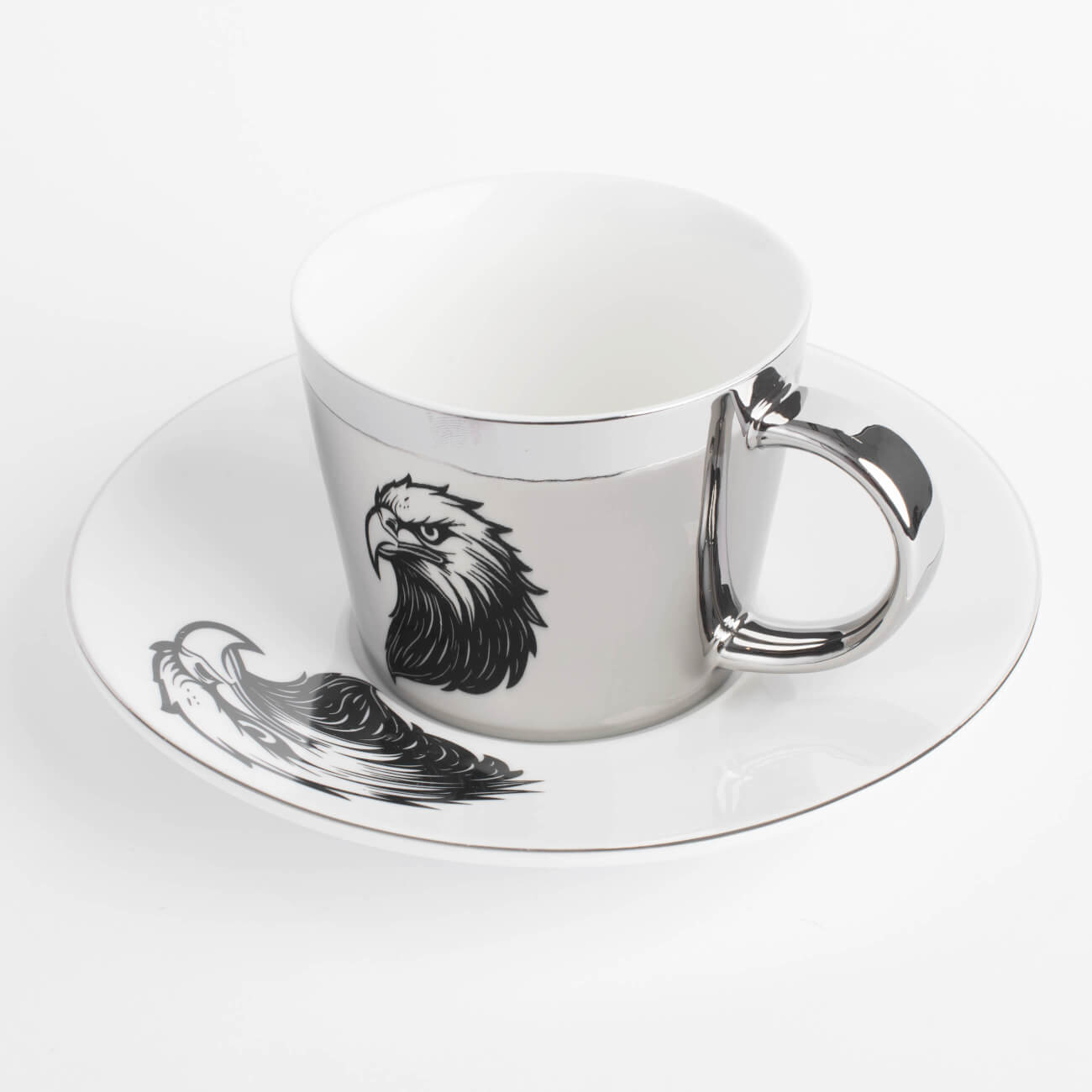 Пара чайная, 1 перс, 2 пр, 230 мл, фарфор P, бело-серебристая, Орел, Eagle - фото 1