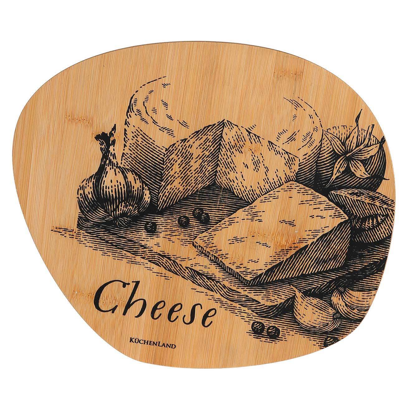 Доска разделочная, 30x26 см, бамбук, неровный круг, Cheese