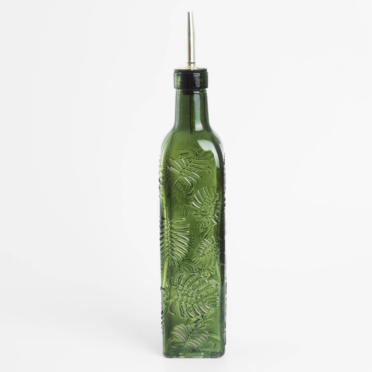 Бутылка для масла или уксуса, 500 мл, с дозатором, стекло Р/металл, зеленая, Монстера, Tropical leaves бутылка для масла уксуса mallony 280мл стеклянная с дозатором 103805
