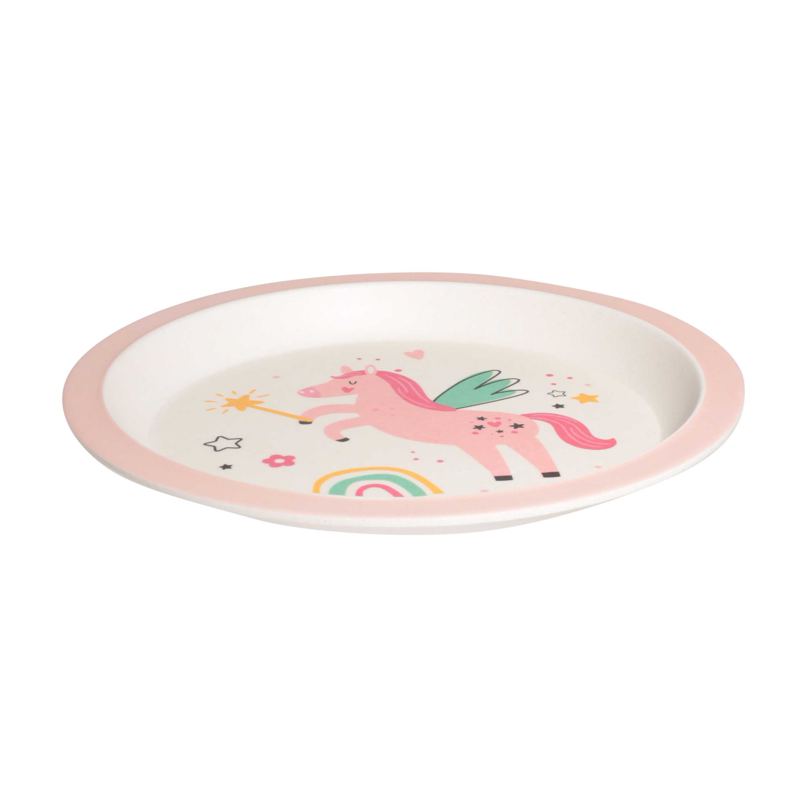 Тарелка закусочная, детская, 21 см, бамбук, розовая, Единорог и радуга, Unicorn изображение № 2