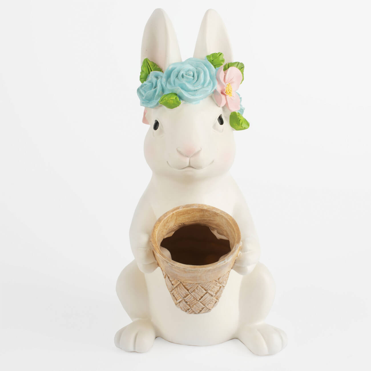 Ваза декоративная, 24 см, полирезин, серая, Кролик в венке с корзинкой, Pure Easter статуэтка 17 см фарфор p белая кролик с корзиной ов pure easter