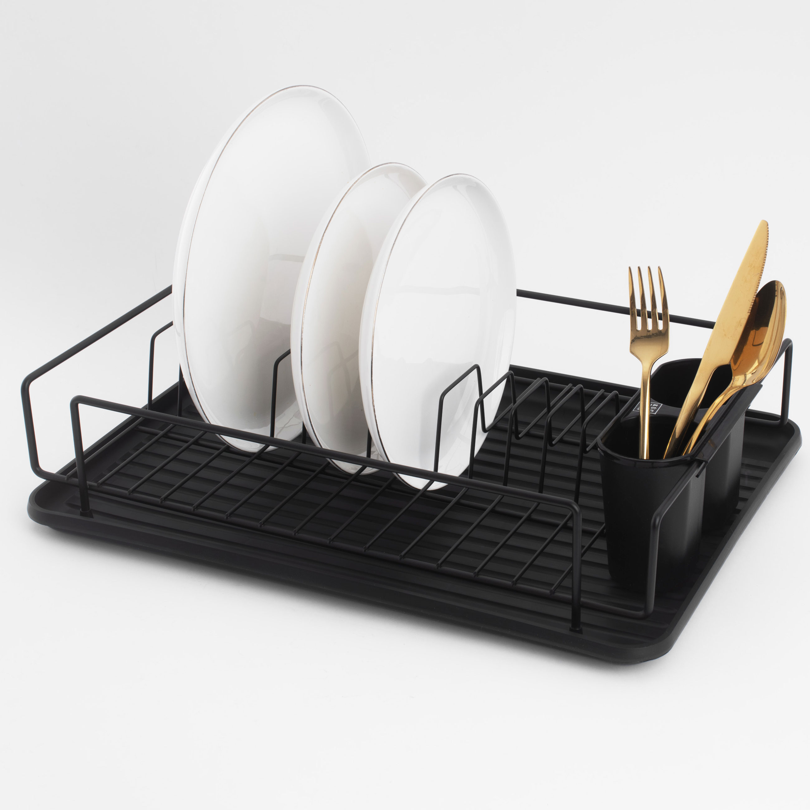 Сушилка для посуды, 42х27 см, с поддоном, пластик/металл, черная, Black style изображение № 4