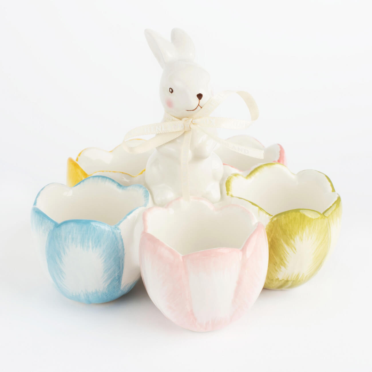 Блюдо пасхальное, 15 см, 5 отд, керамика, белая, Крольчиха в тюльпанах, Easter подвеска пасхальное яйцо 10 см пенопласт кролик в ах easter