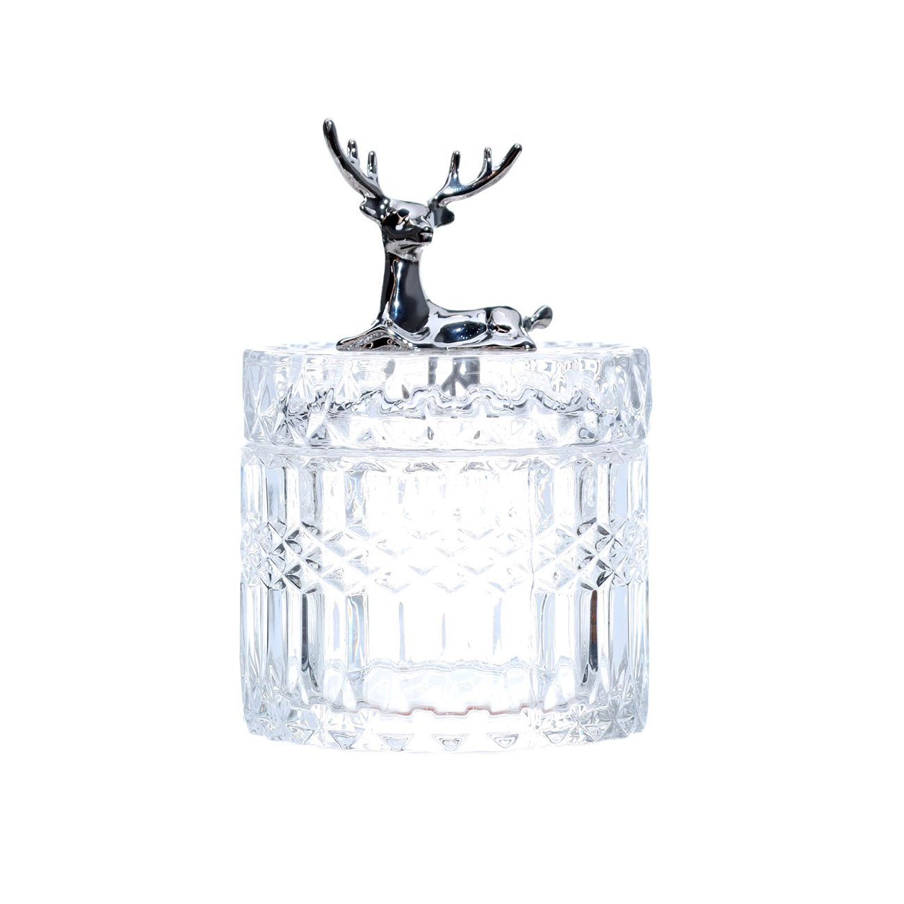 Конфетница, 14х9 см, с крышкой, стекло Р/металл, Олень, Winter deer - фото 1