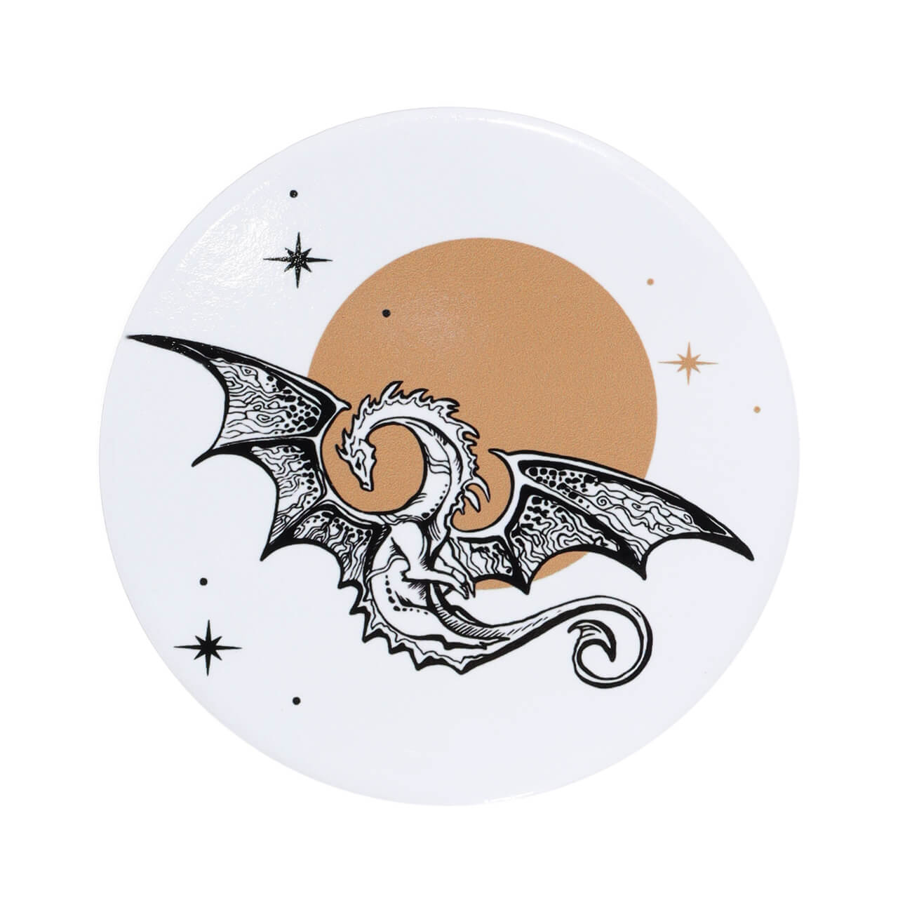 Подставка под кружку, 11 см, керамика/пробка, круглая, Дракон и звездное небо, Dragon rainira звездное население